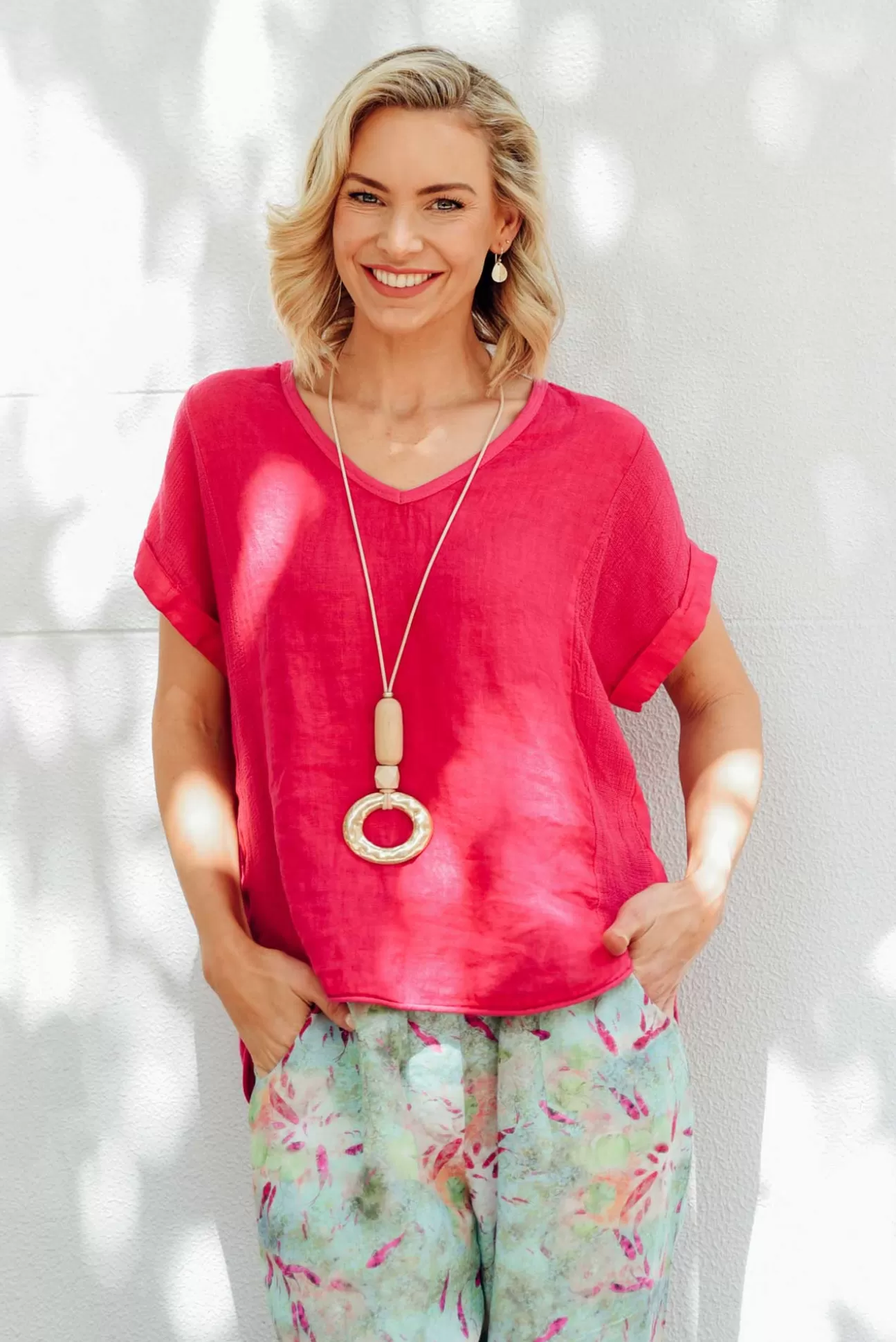 La Strada Dorian Hot Pink Linen Cotton Top Store