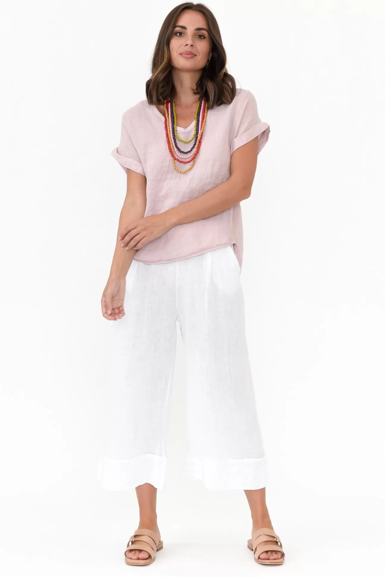 La Strada Dorian Pink Linen Cotton Top New