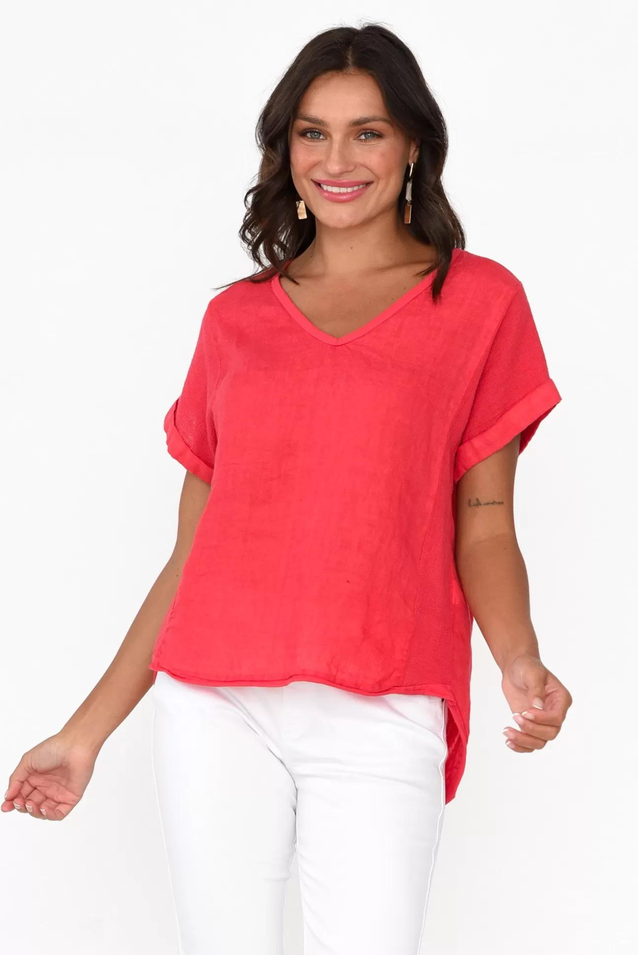 La Strada Dorian Red Linen Cotton Top Best