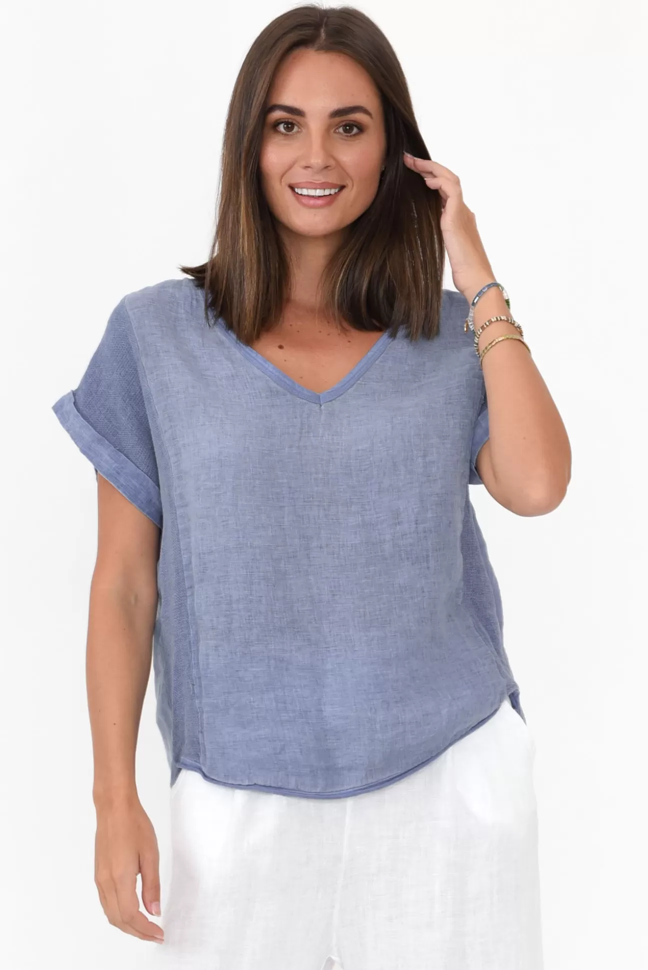 La Strada Dorian Steel Linen Cotton Top Flash Sale