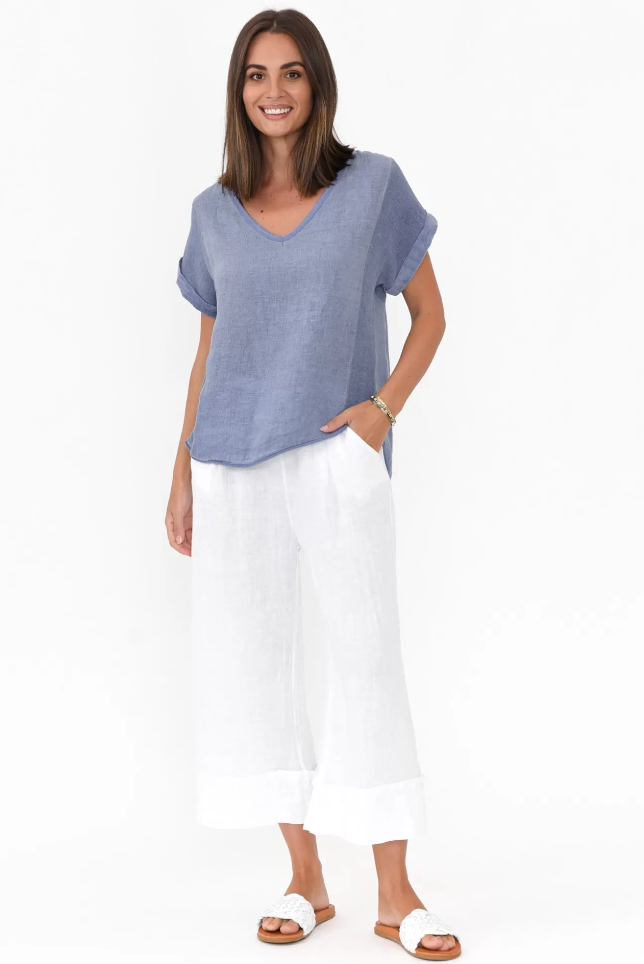 La Strada Dorian Steel Linen Cotton Top Flash Sale