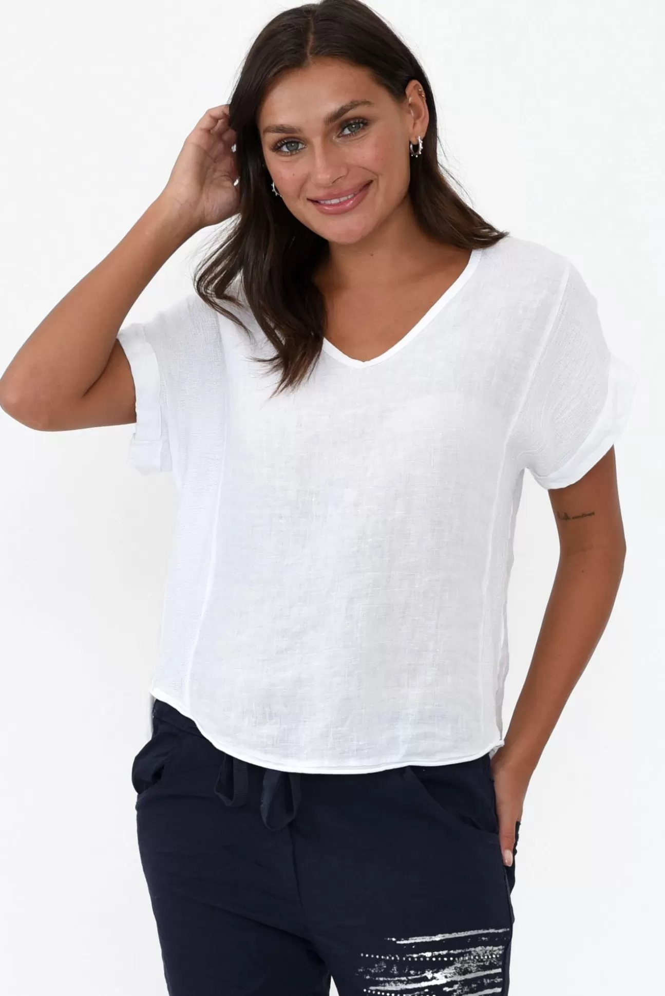 La Strada Dorian White Linen Cotton Top Cheap