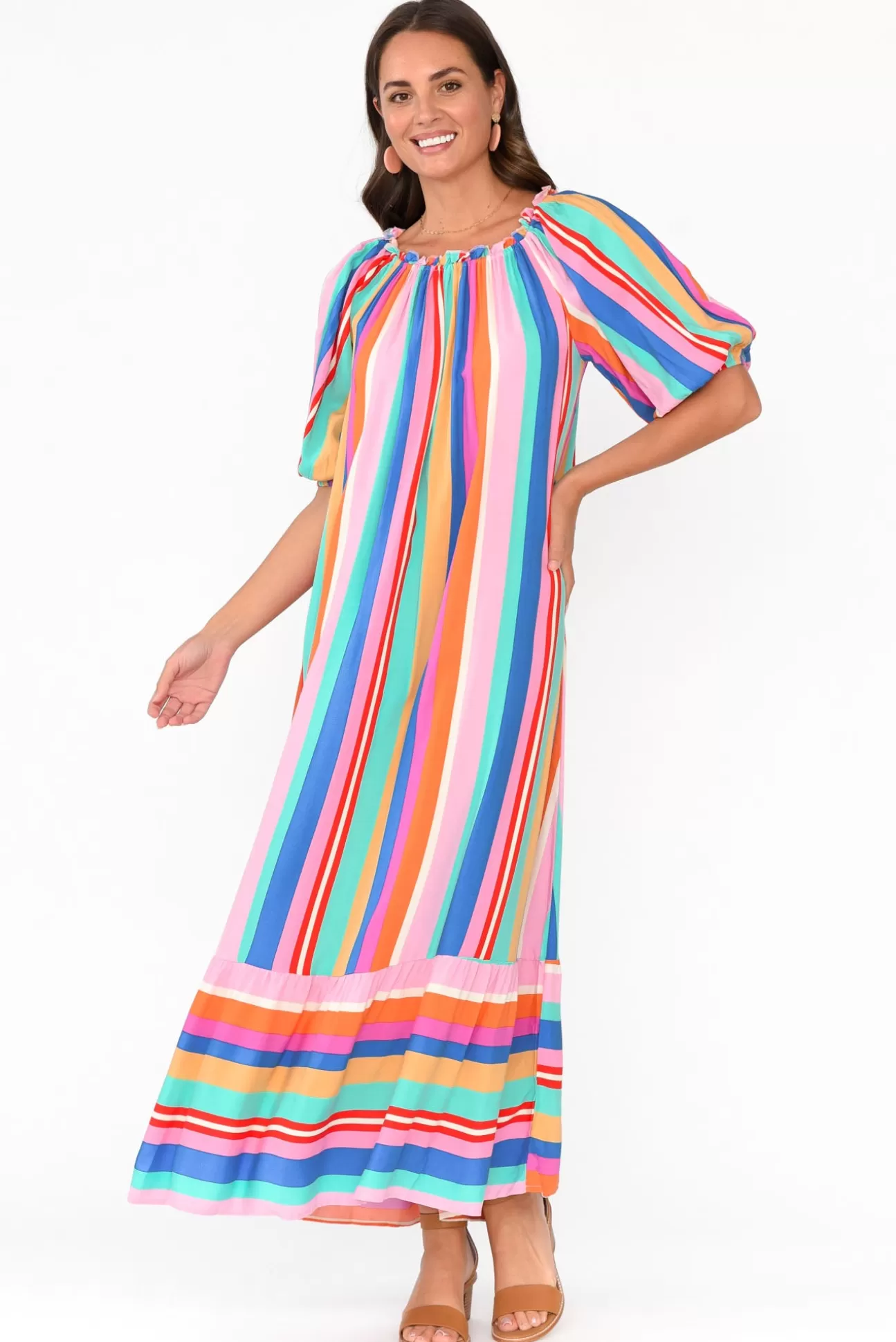 Label of Love Dove Multi Stripe Maxi Dress Flash Sale