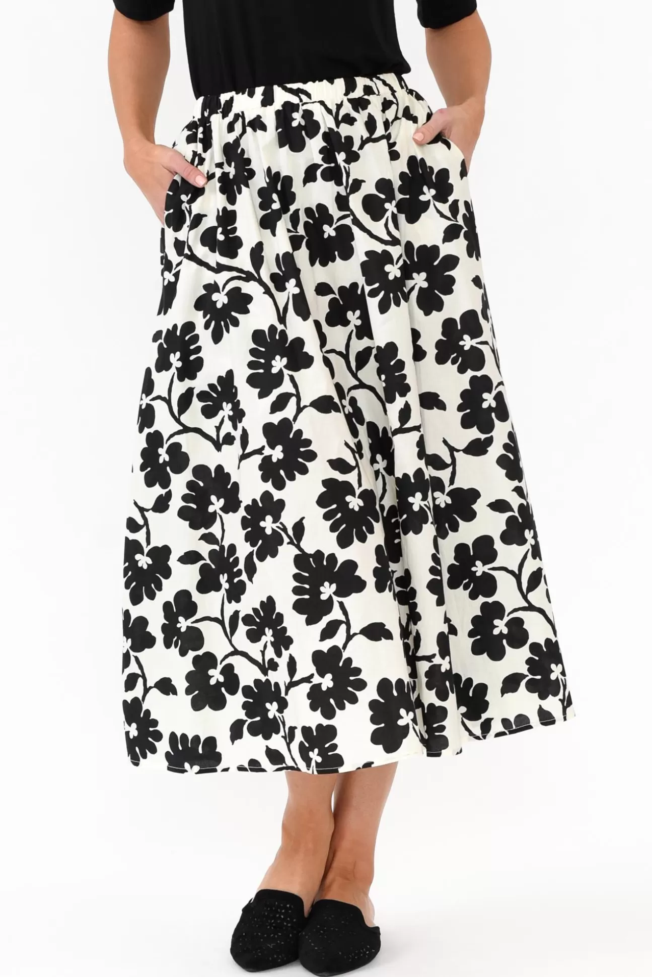 Cali and Co Dover Black Garden Cotton Skirt Flash Sale