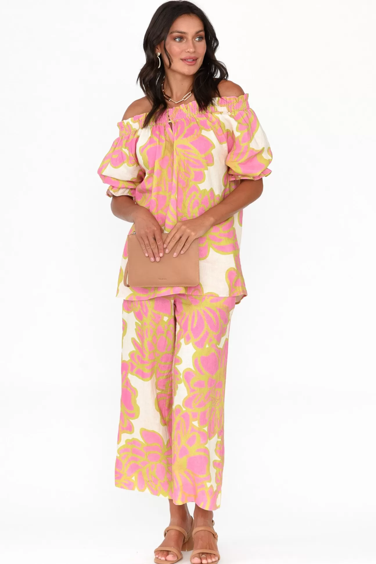 Foil Drew Pink Lotus Linen Top Outlet