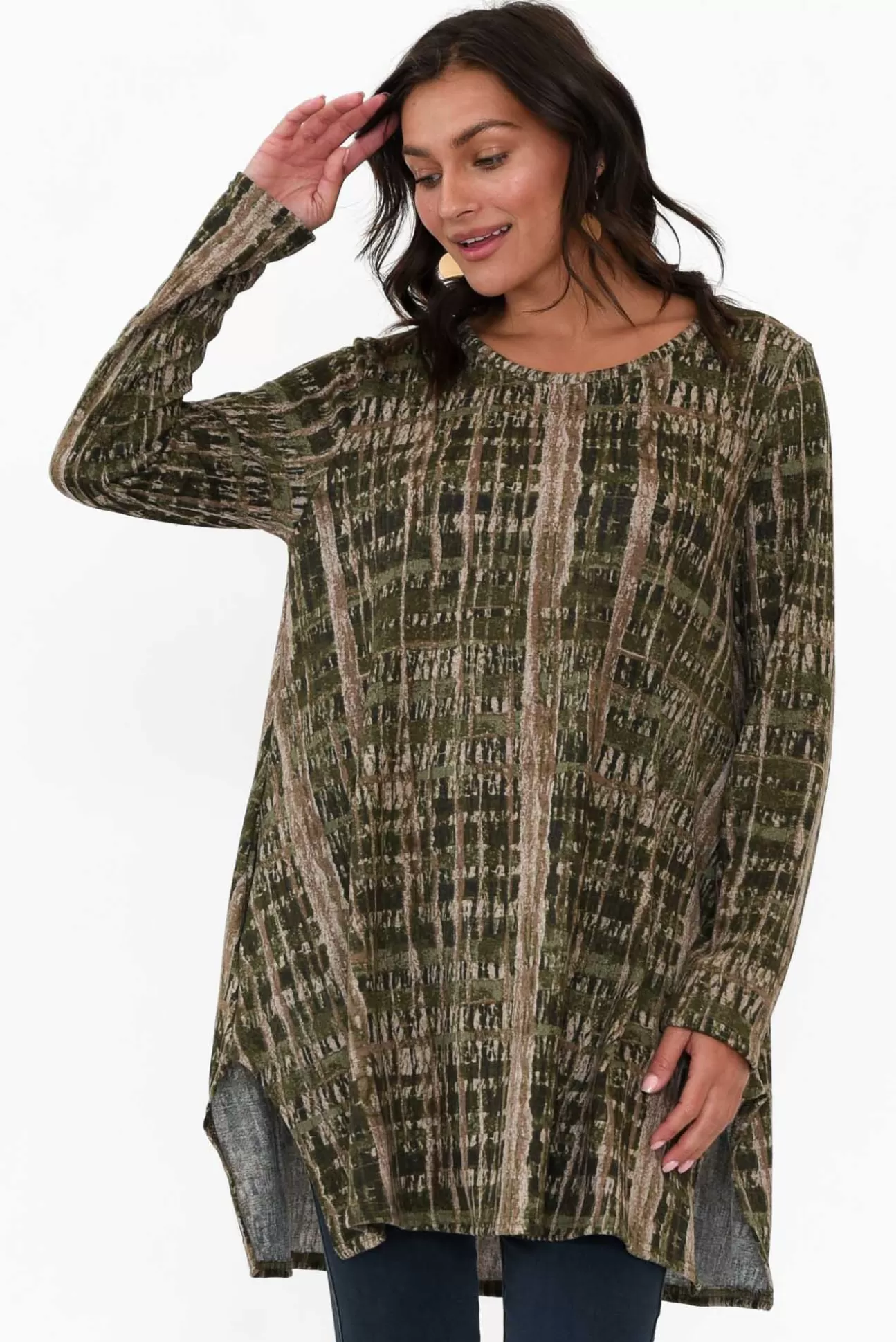 Hourglass Dylan Khaki Abstract Knit Tunic Sale