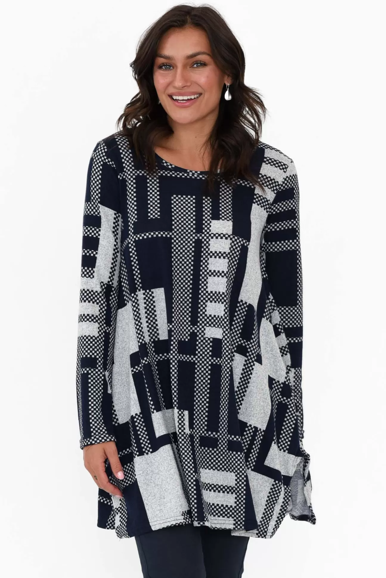 Hourglass Dylan Navy Check Knit Tunic Cheap