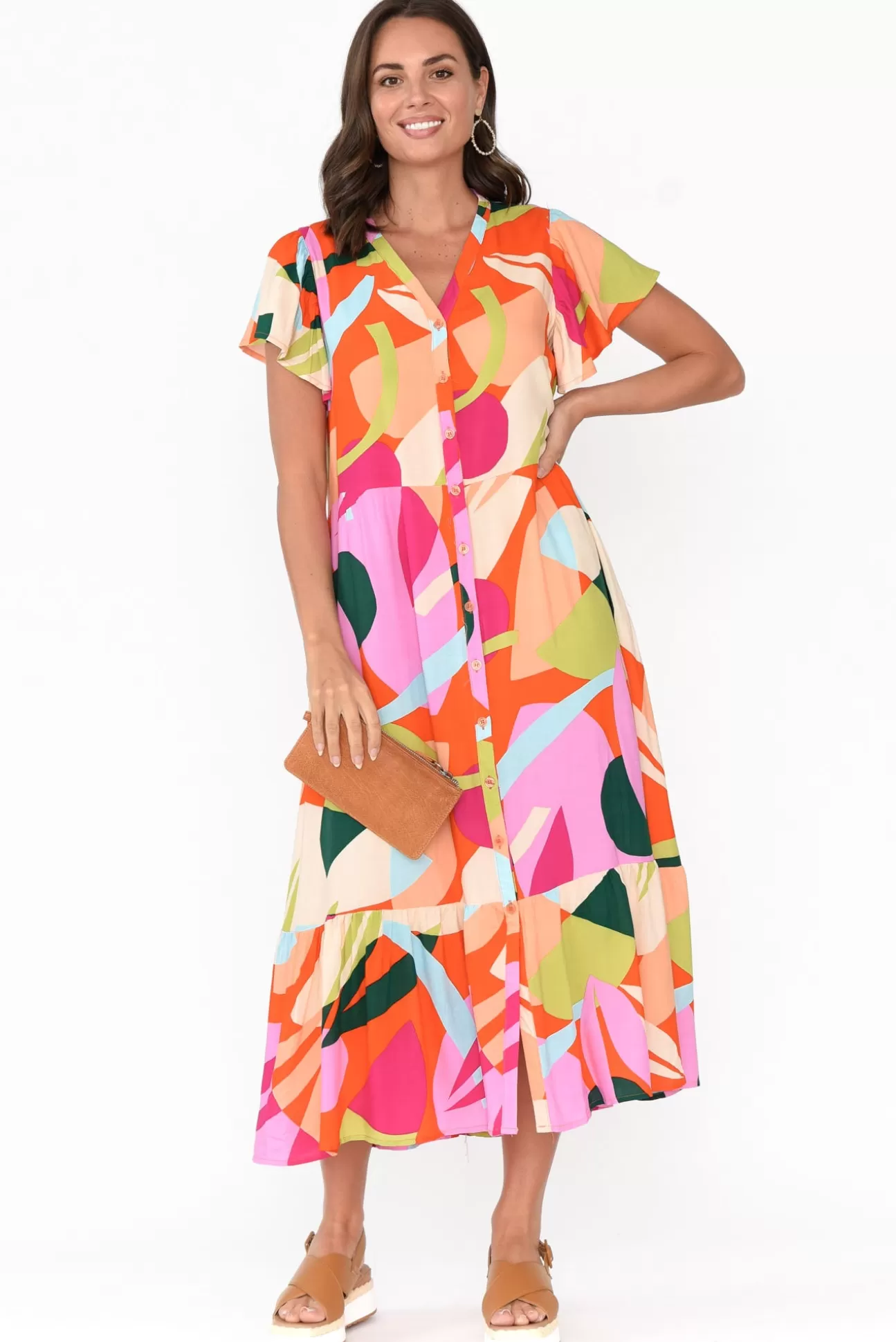 Label of Love Edna Red Abstract Maxi Shirt Dress Flash Sale