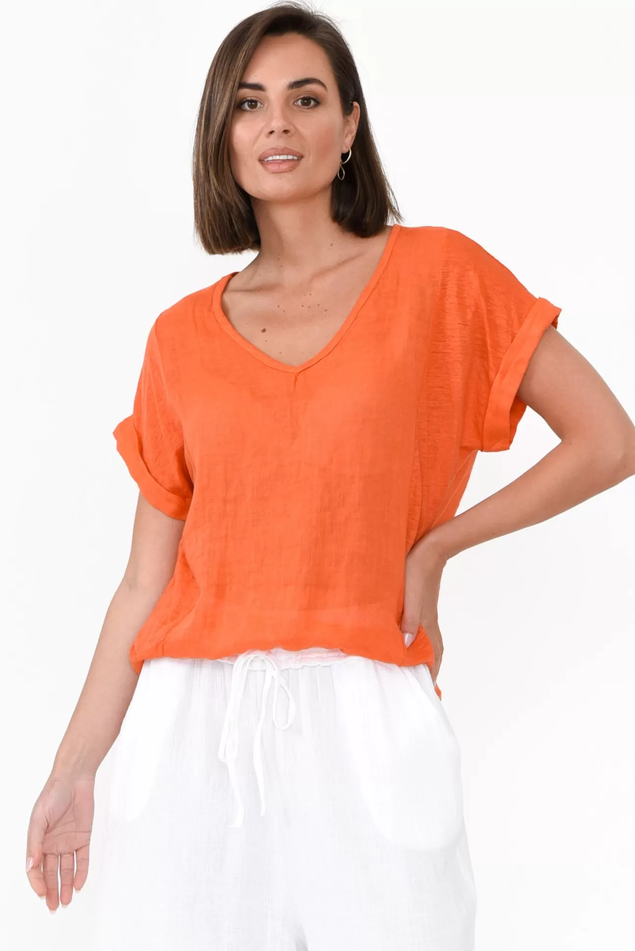 Talia Benson Effie Orange Linen Tee Shop