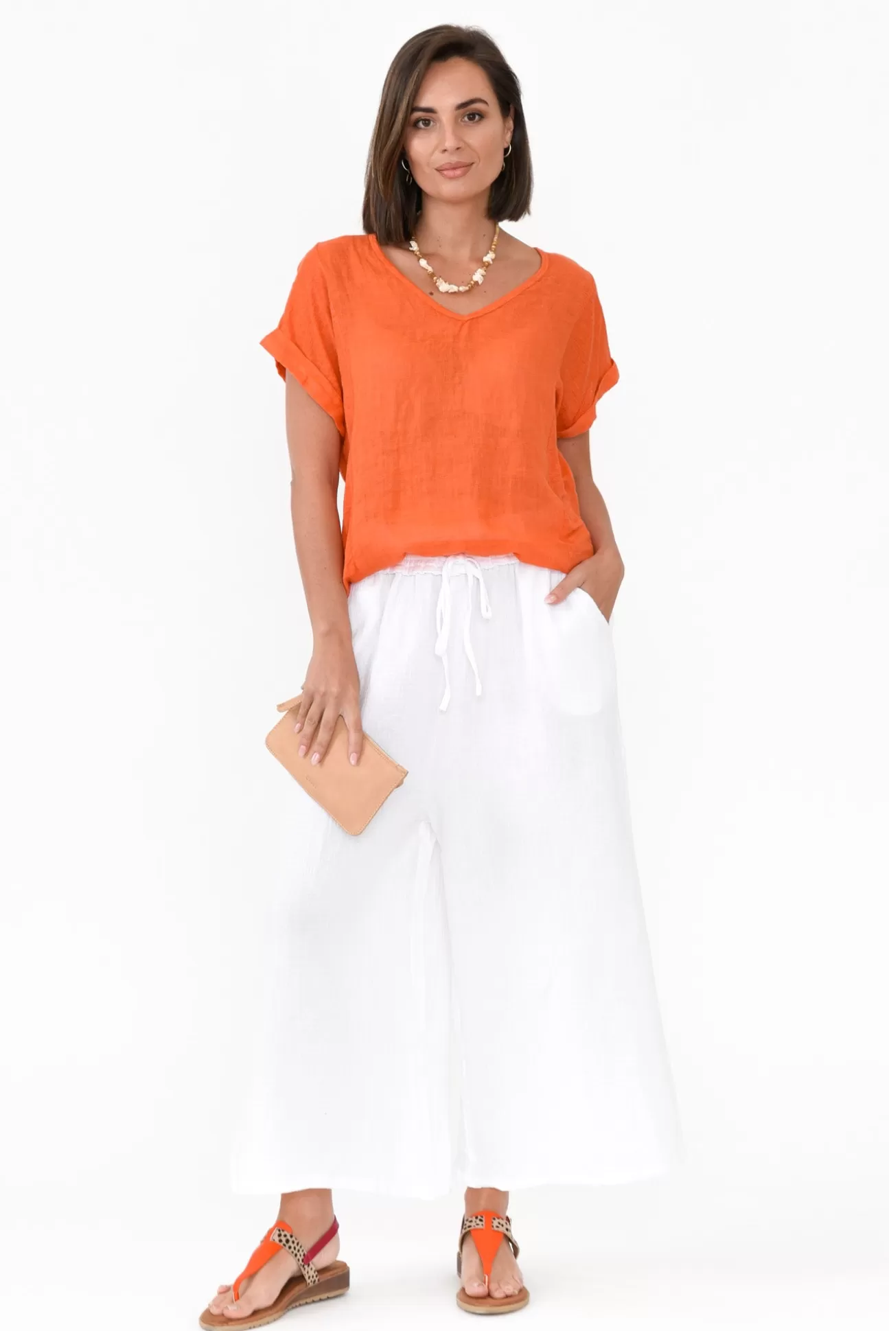 Talia Benson Effie Orange Linen Tee Shop