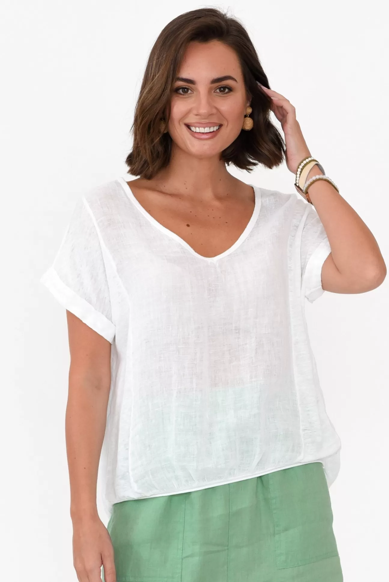 Talia Benson Effie White Linen Tee Hot