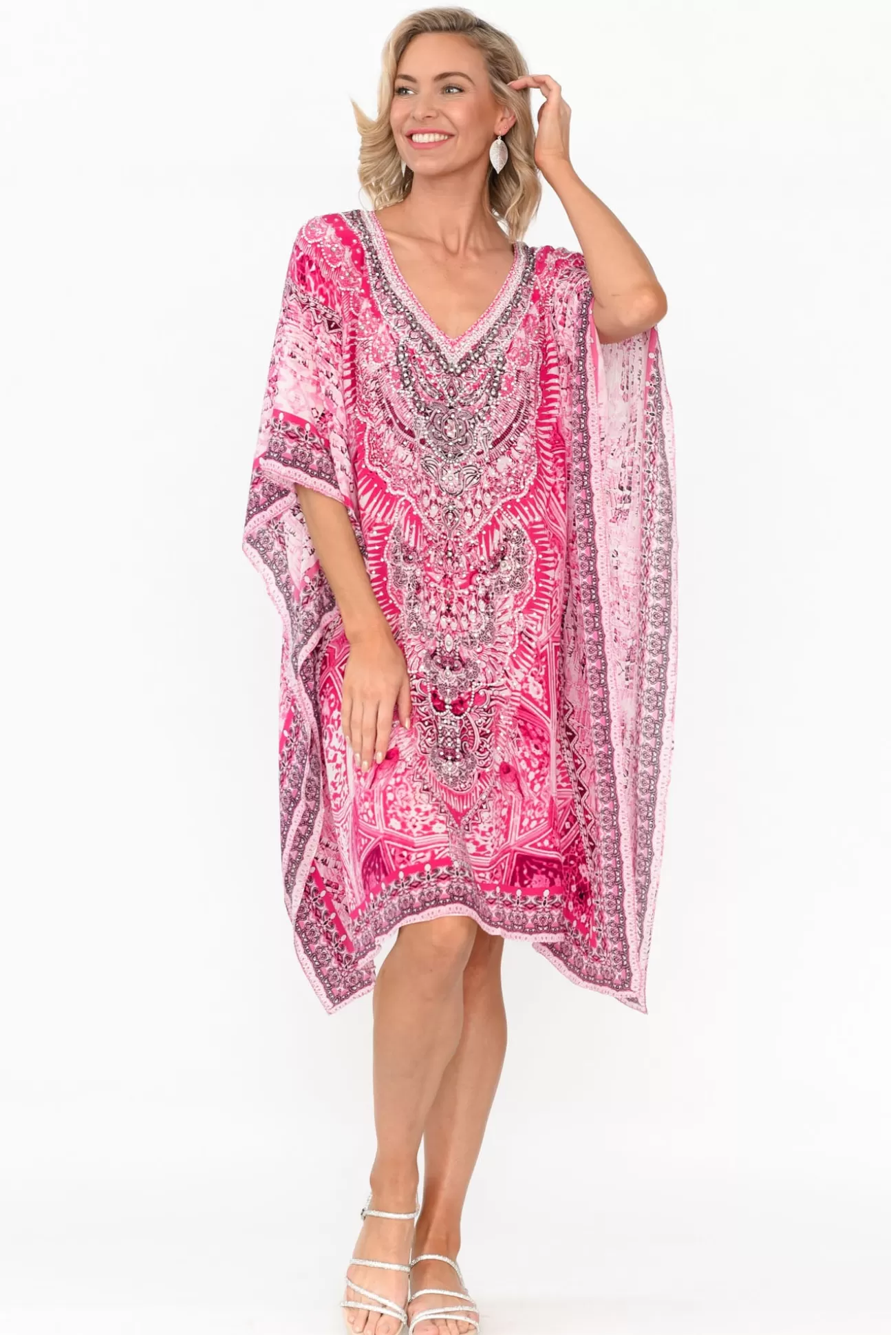 Fashion Spectrum Egyptian Hot Pink Silk Kaftan Best Sale