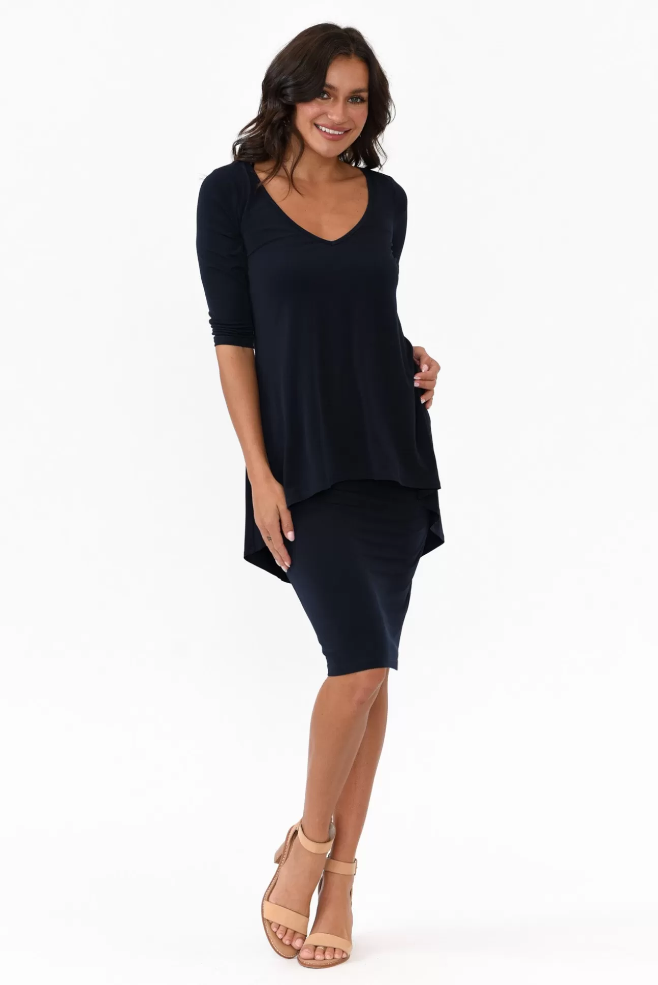 Illium Elara Navy V Neck Layered Dress Hot