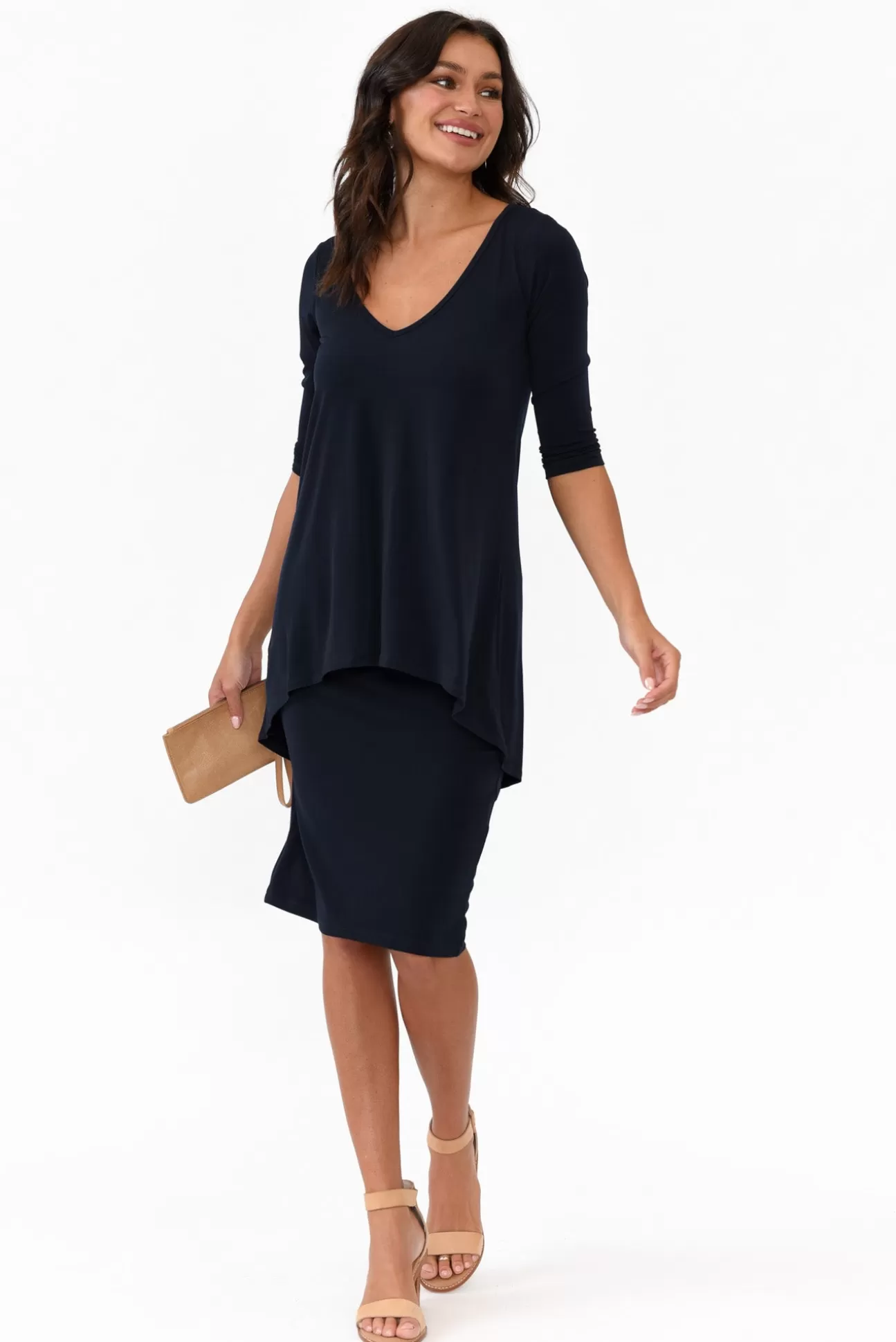 Illium Elara Navy V Neck Layered Dress Hot