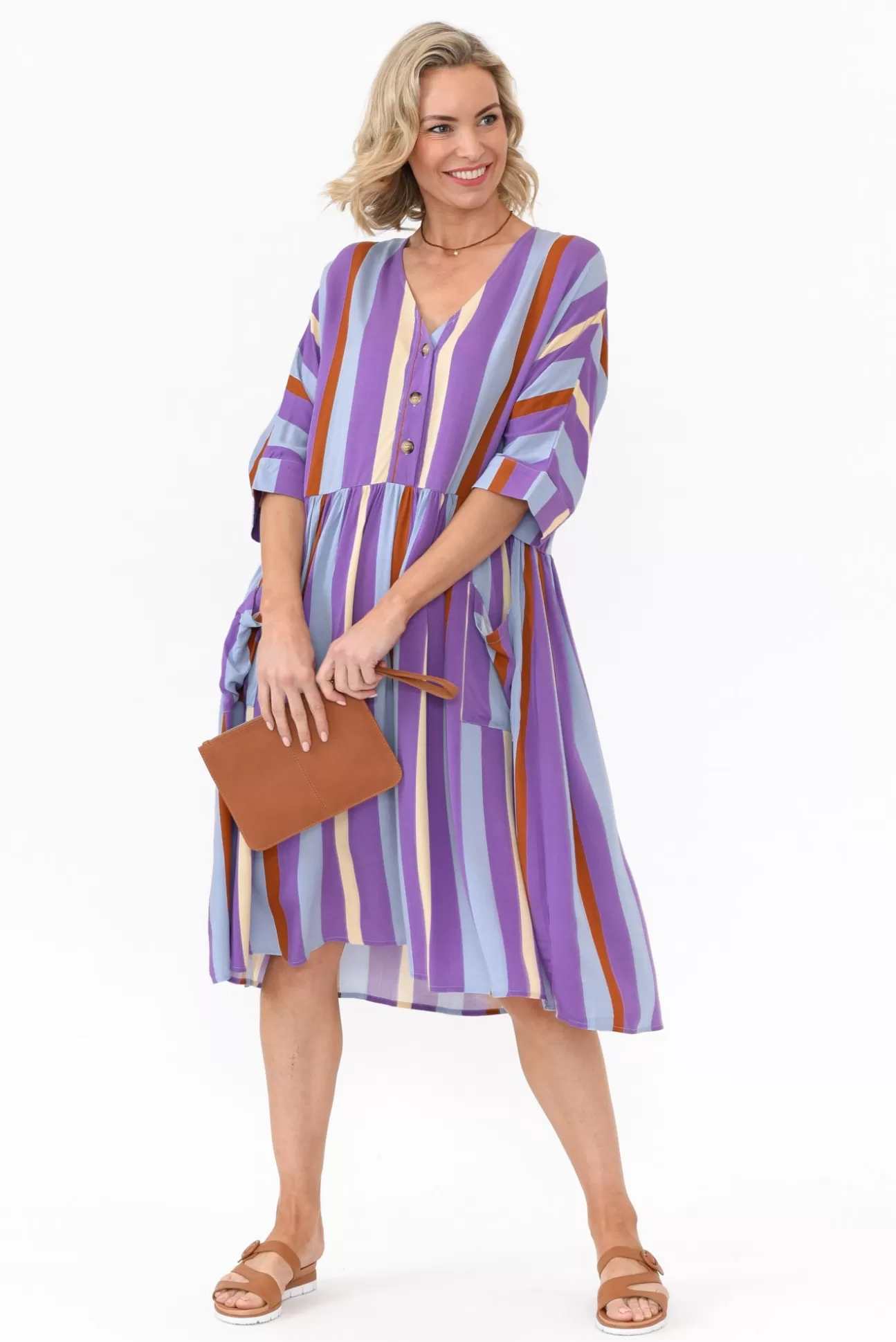 PQ Electra Purple Stripe Pocket Dress Cheap