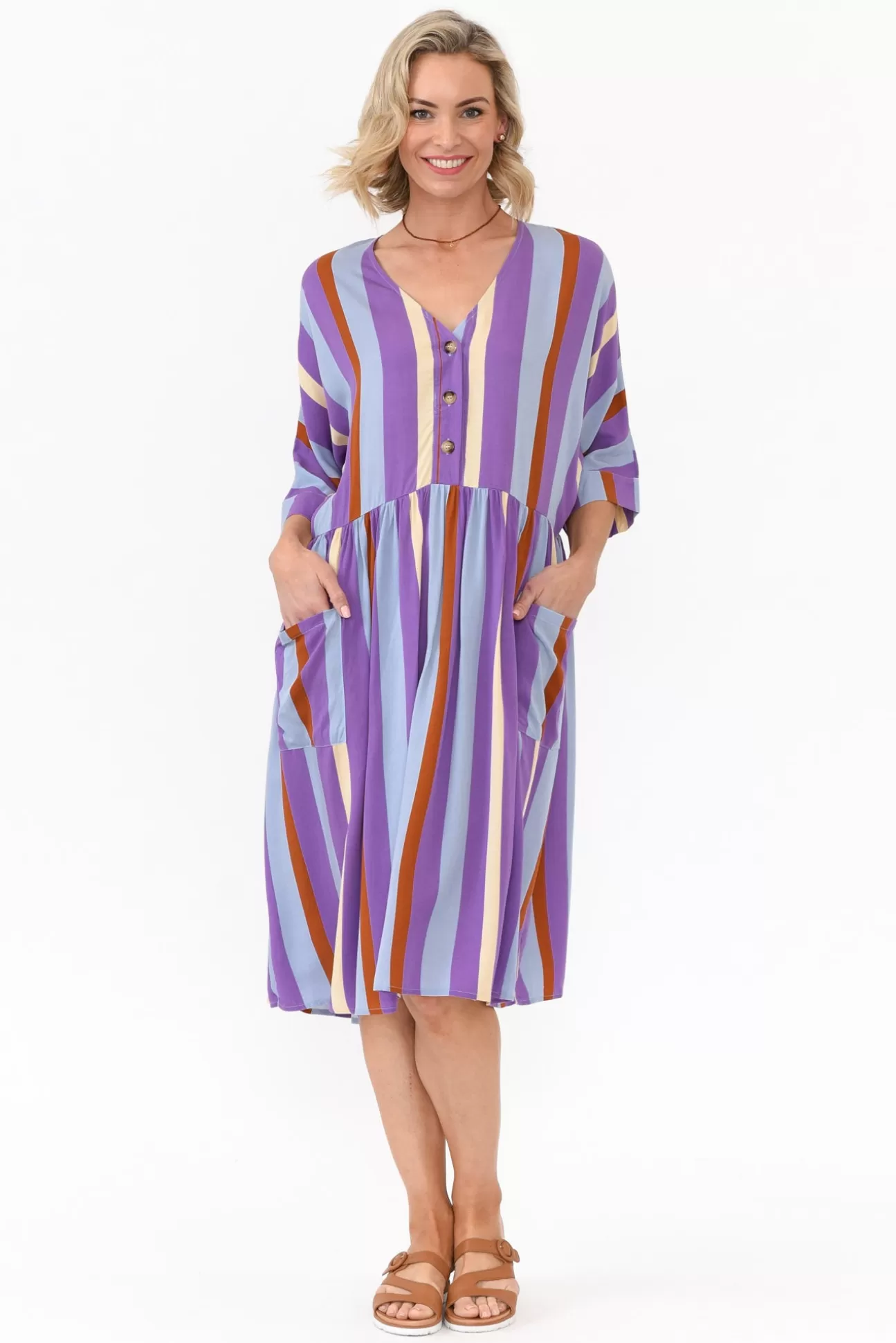 PQ Electra Purple Stripe Pocket Dress Cheap