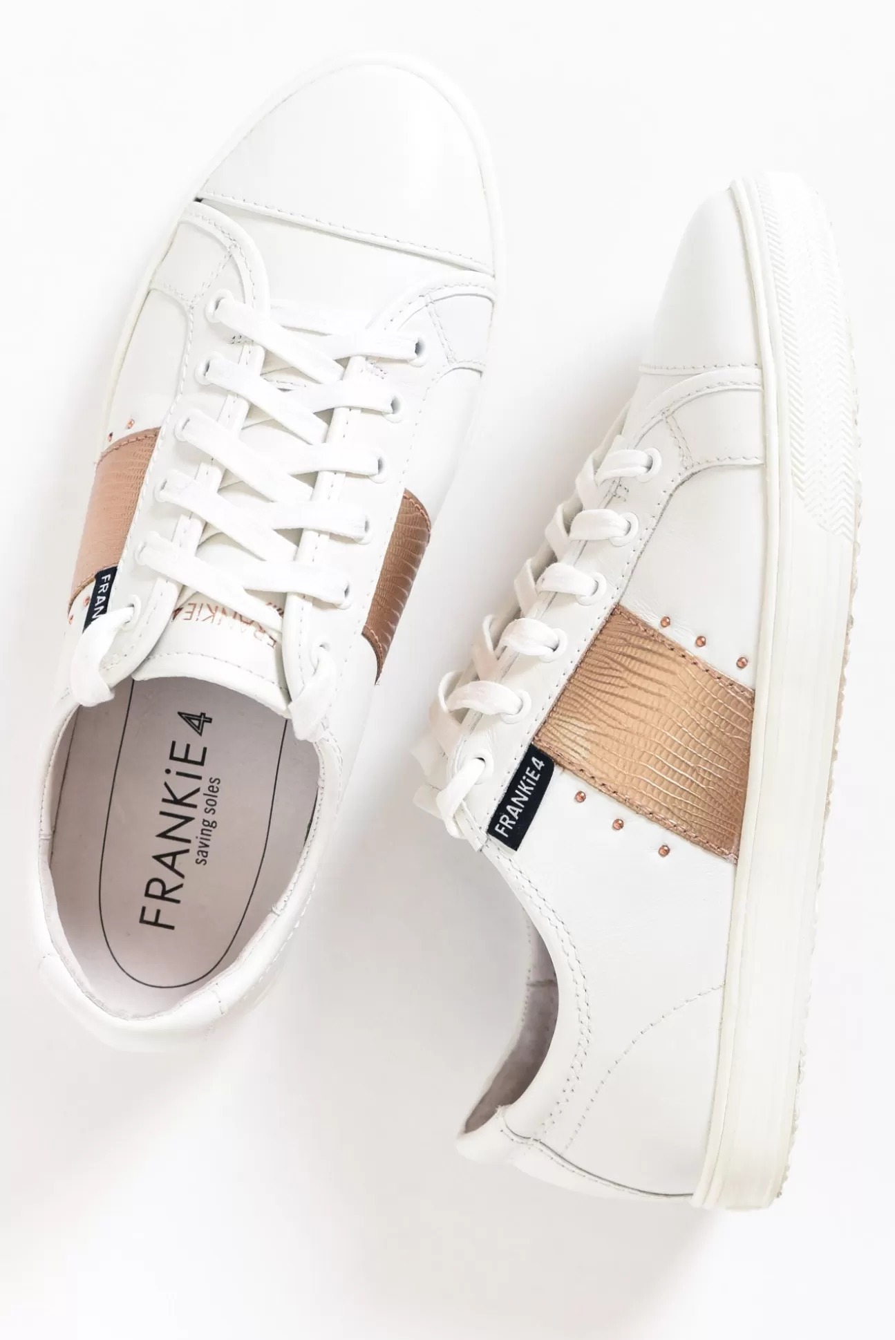 Frankie4 Elena Ii White/Rose Gold Lizard Emboss Sneaker Discount