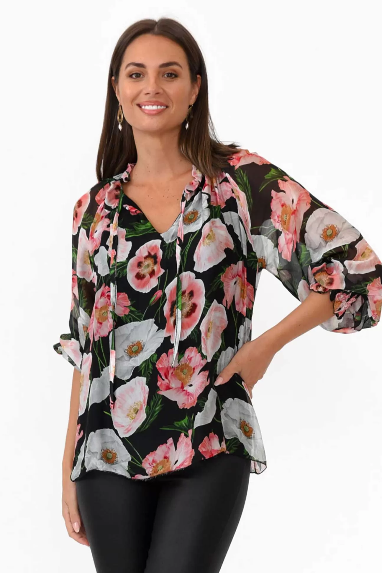 La Strada Eliska Black Floral Silk Top Hot