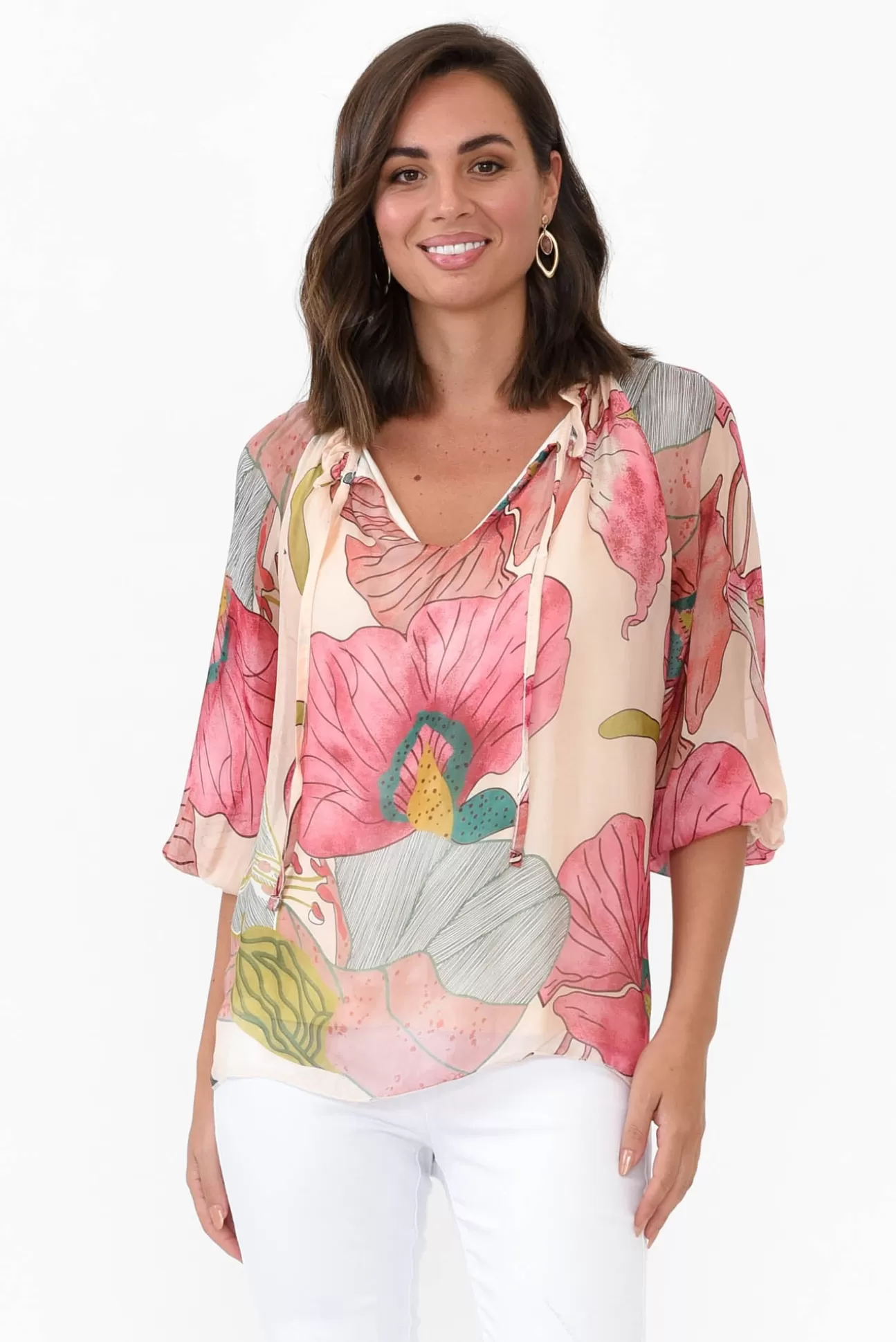 La Strada Eliska Pink Flower Silk Top Best