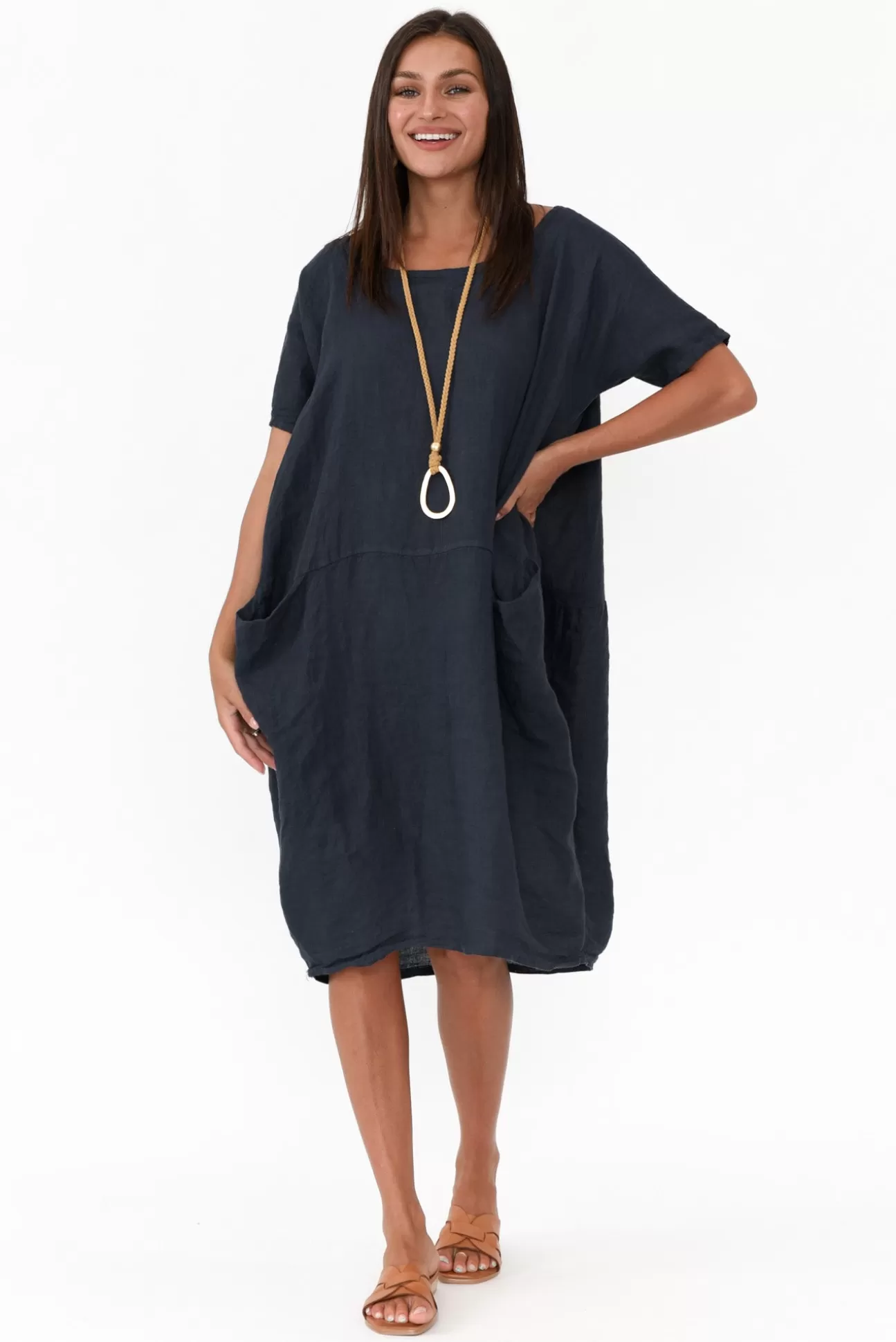 Talia Benson Ella Navy Linen Dress Best