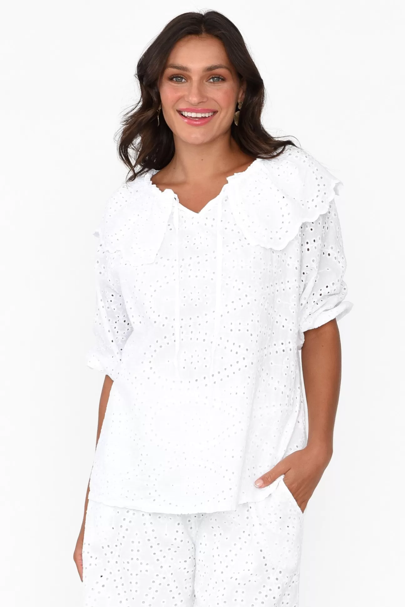 La Strada Elowen White Embroidered Cotton Top Best