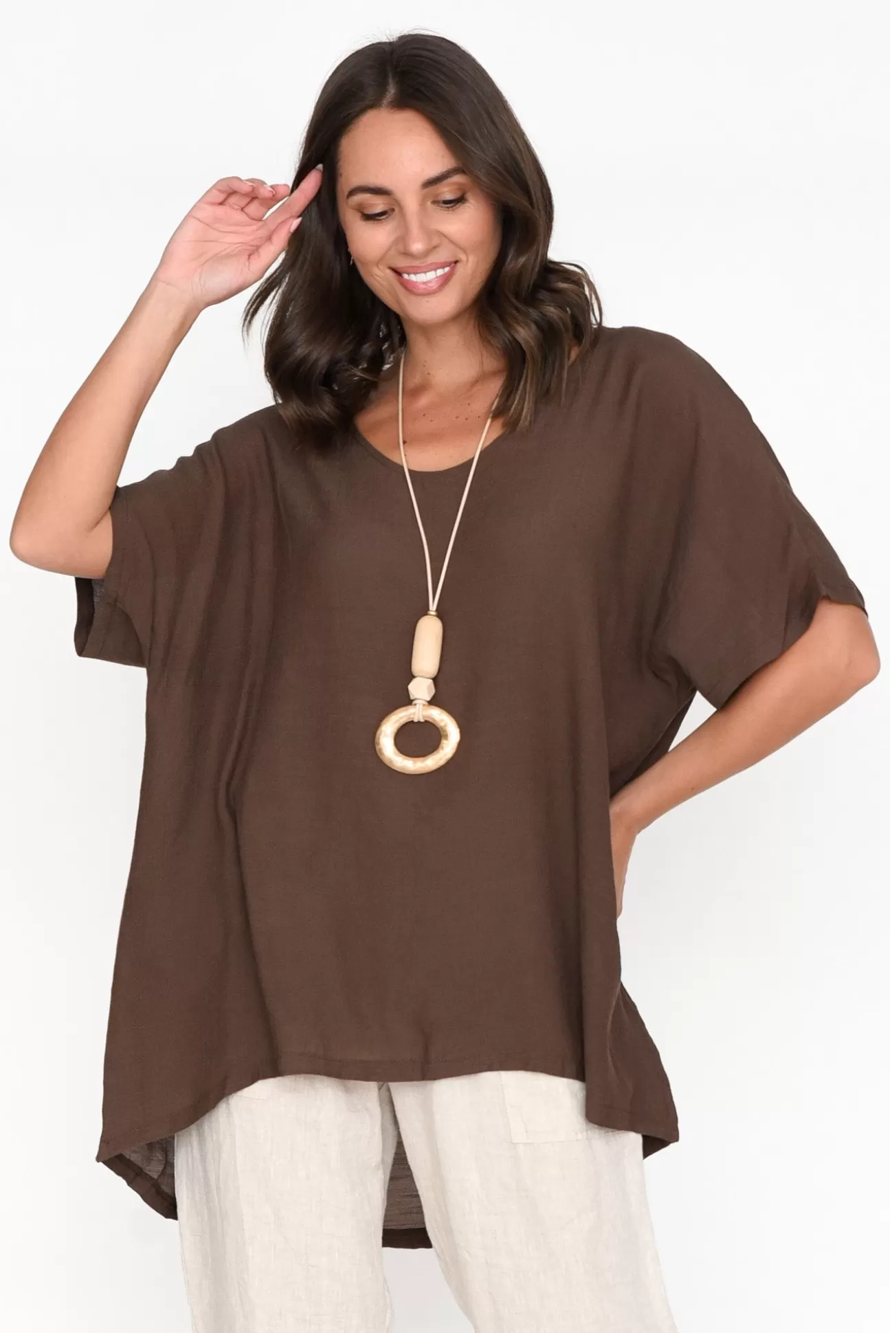 Cotton Village Elvira Chocolate Drape Top Sale