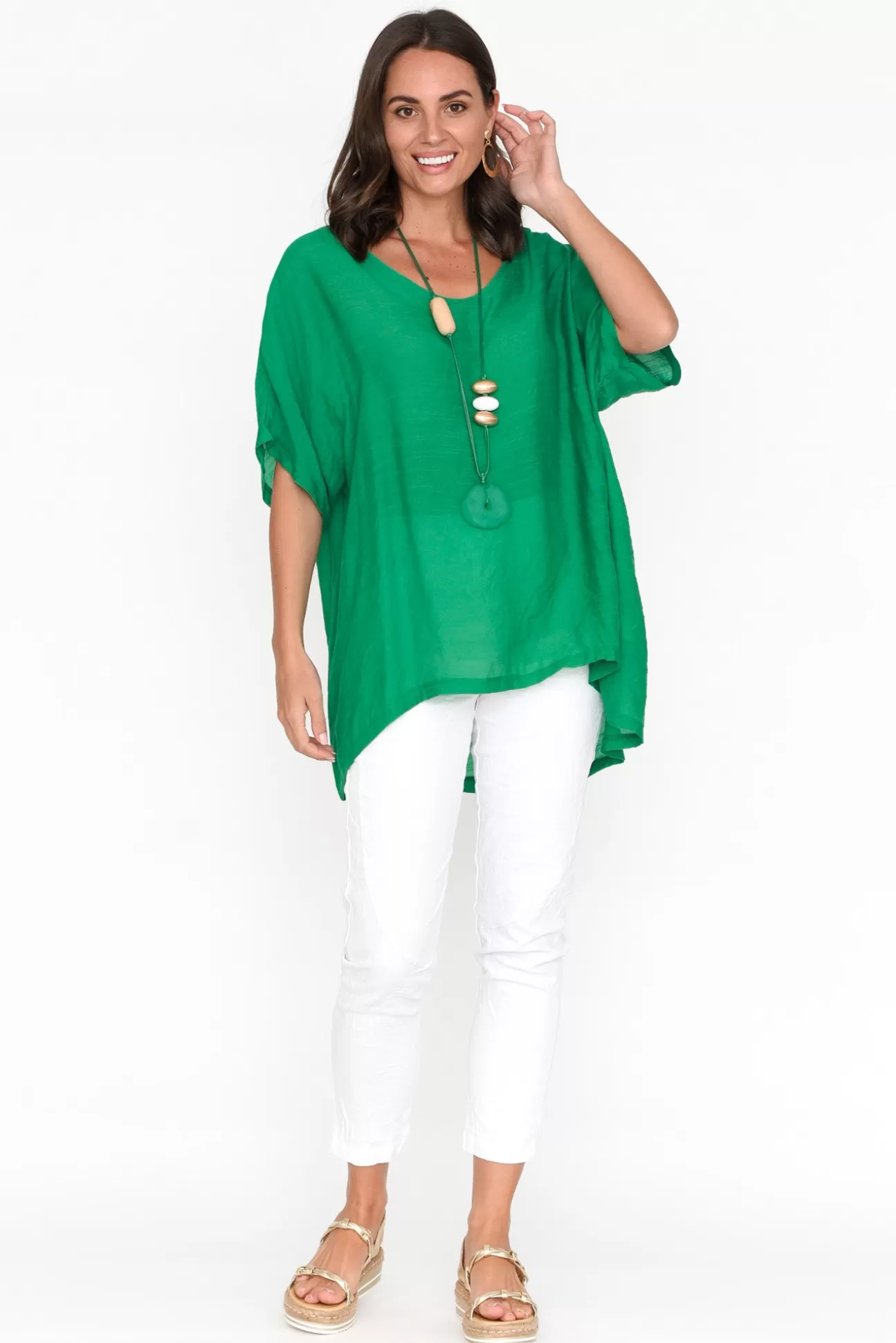 Cotton Village Elvira Green Drape Top New