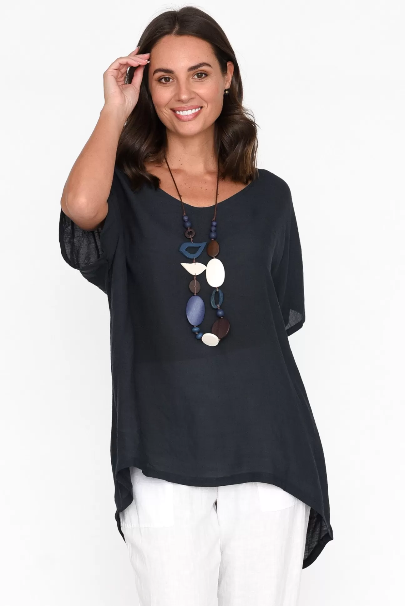 Cotton Village Elvira Navy Drape Top Outlet