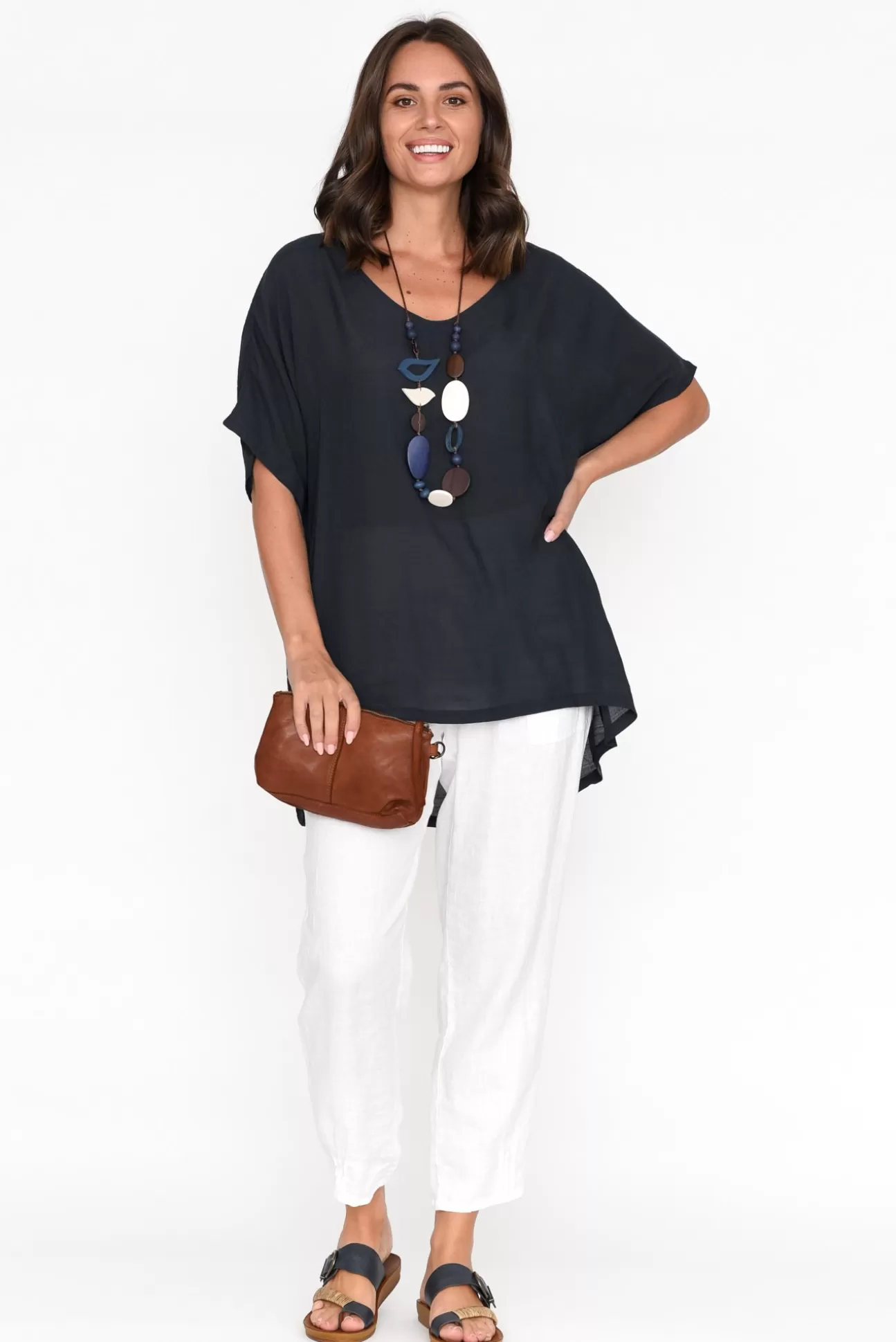 Cotton Village Elvira Navy Drape Top Outlet