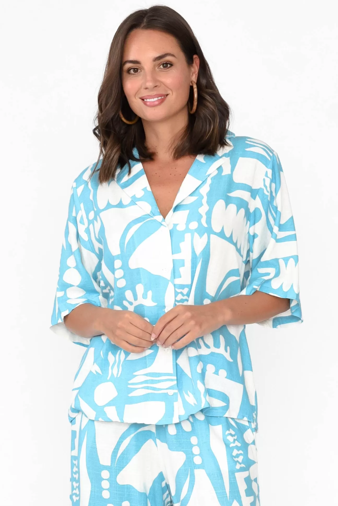 Label of Love Emberly Blue Abstract Shirt Best