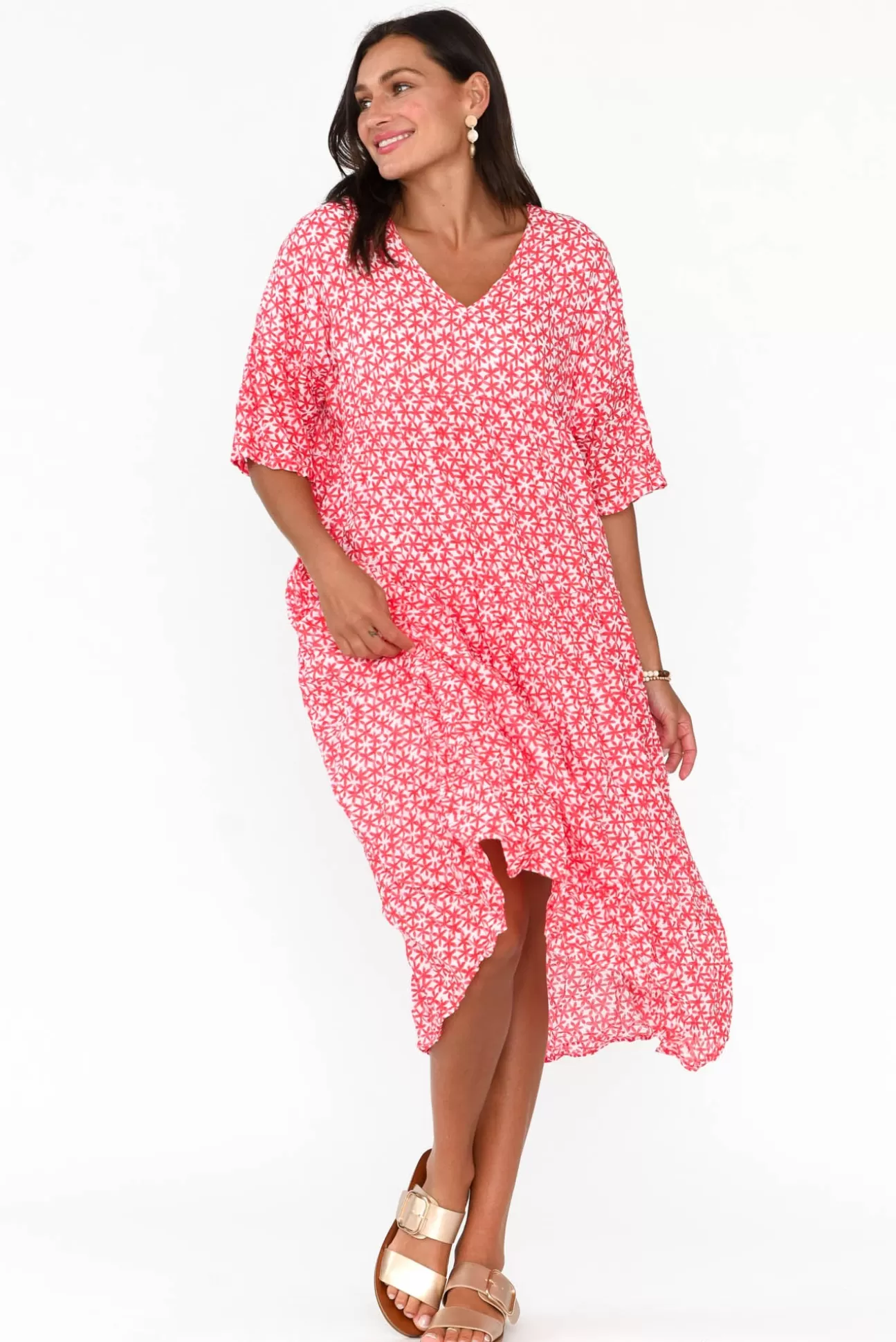 Namastai Embry Red Flower Crinkle Cotton Dress Store