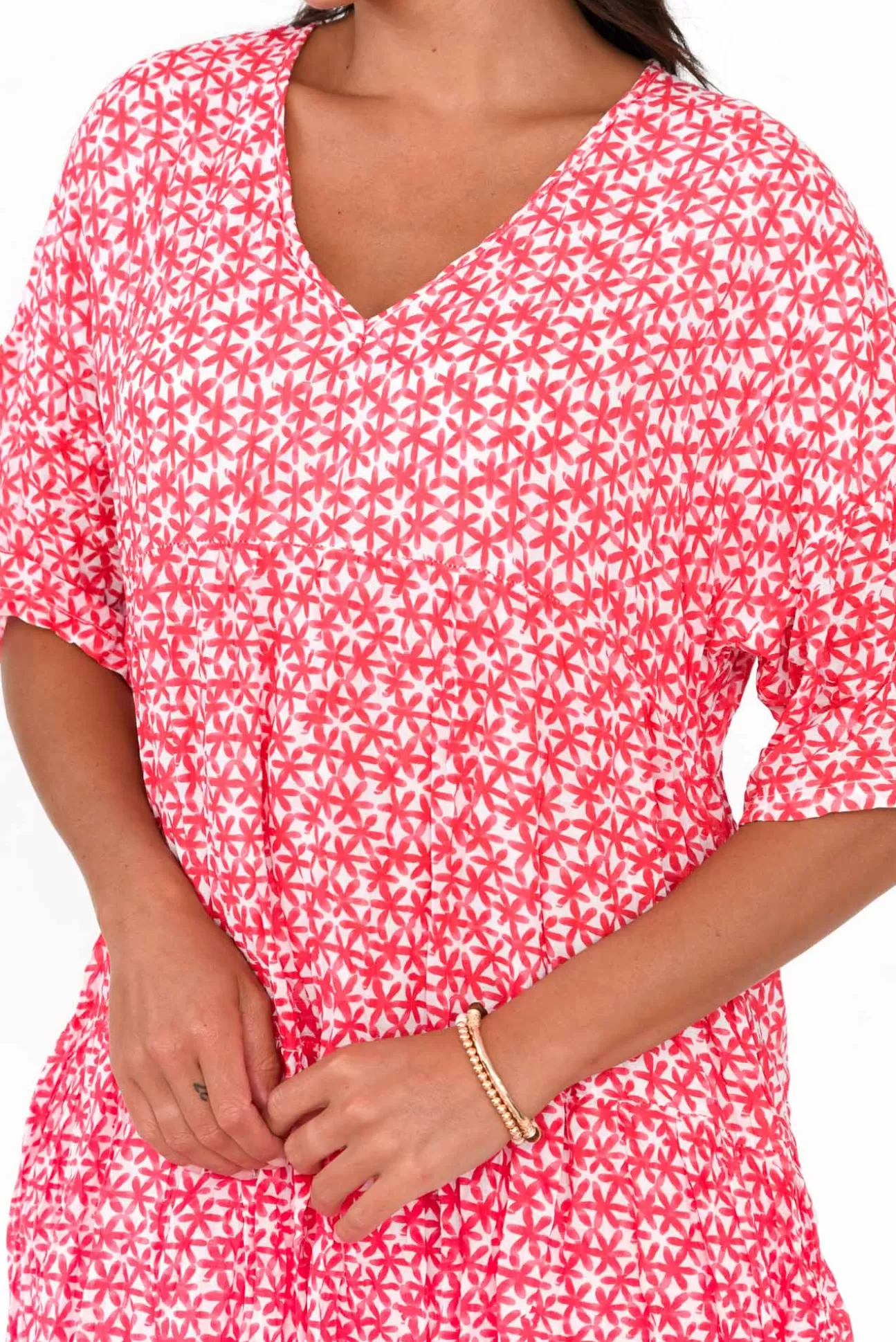 Namastai Embry Red Flower Crinkle Cotton Dress Store