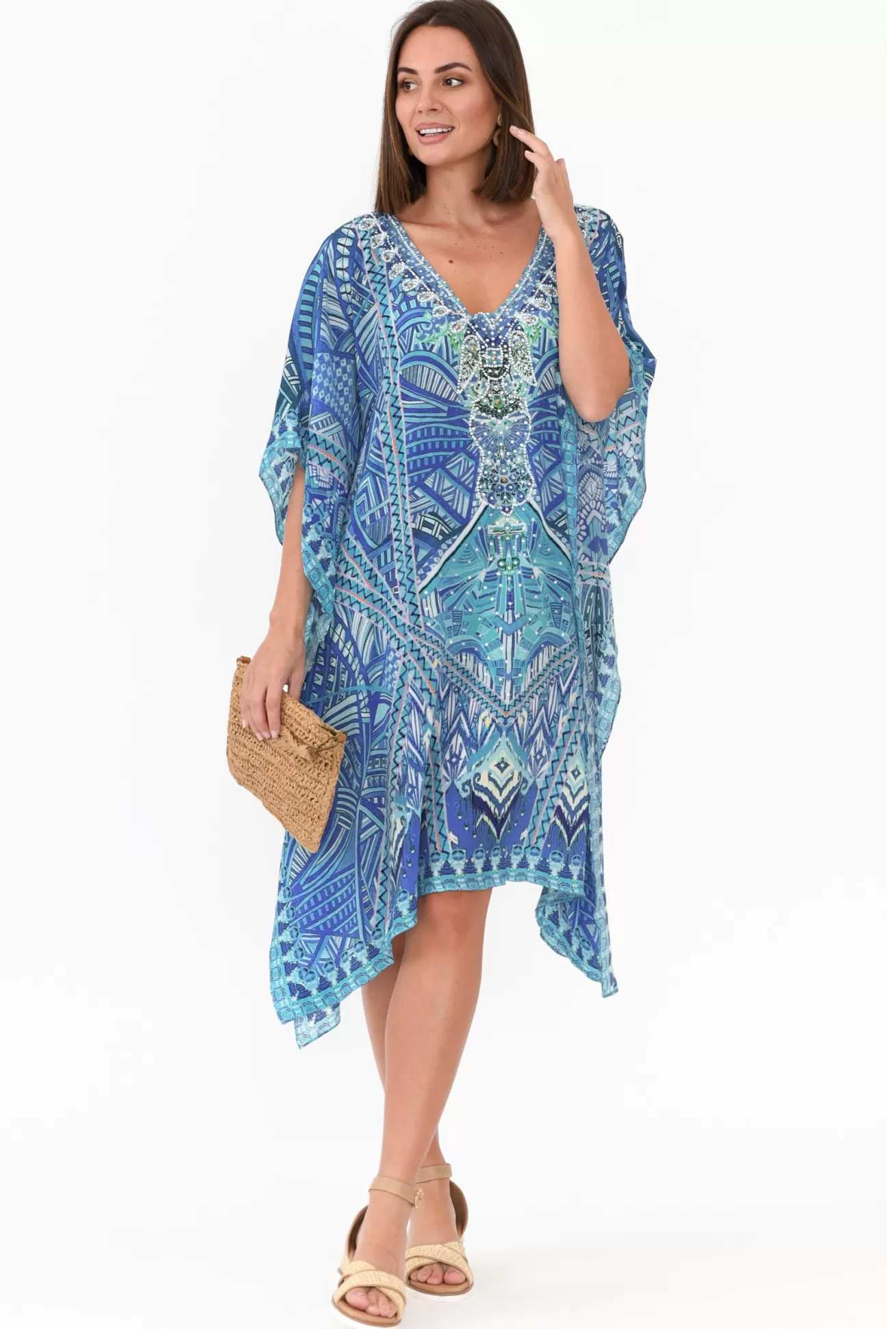 Fashion Spectrum Emen Blue Silk Kaftan Best Sale