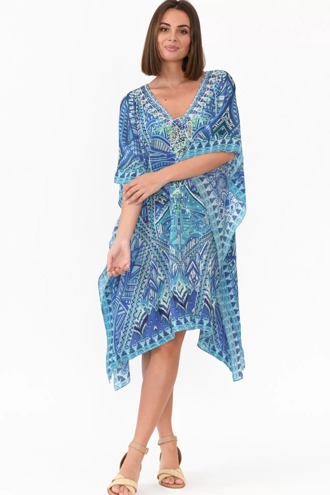 Fashion Spectrum Emen Blue Silk Kaftan Best Sale