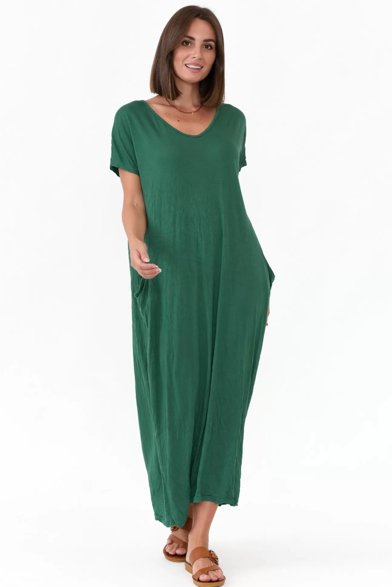 Cotton Village Emerald Pocket Crinkle Cotton Draped Dress Store