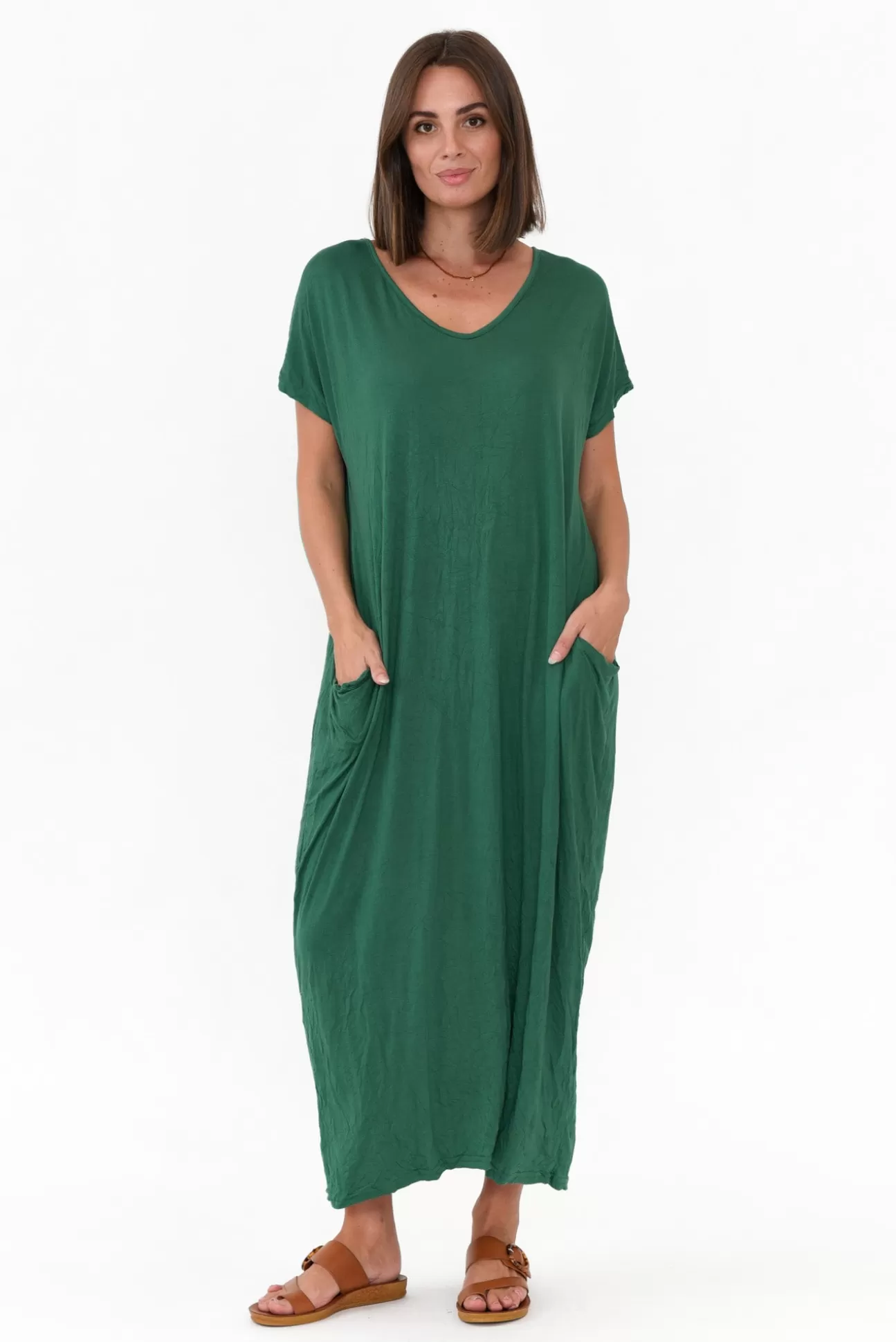 Cotton Village Emerald Pocket Crinkle Cotton Draped Dress Store