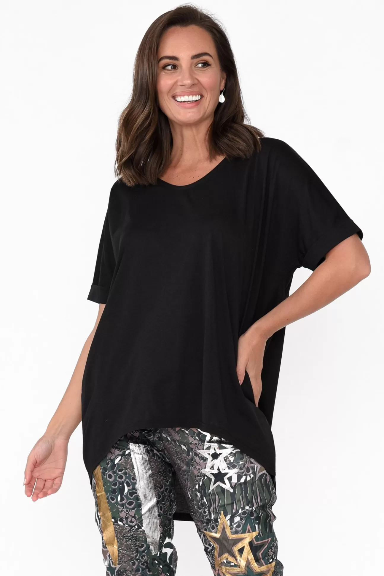 Tirelli Emiko Black Drape Cotton Top Cheap