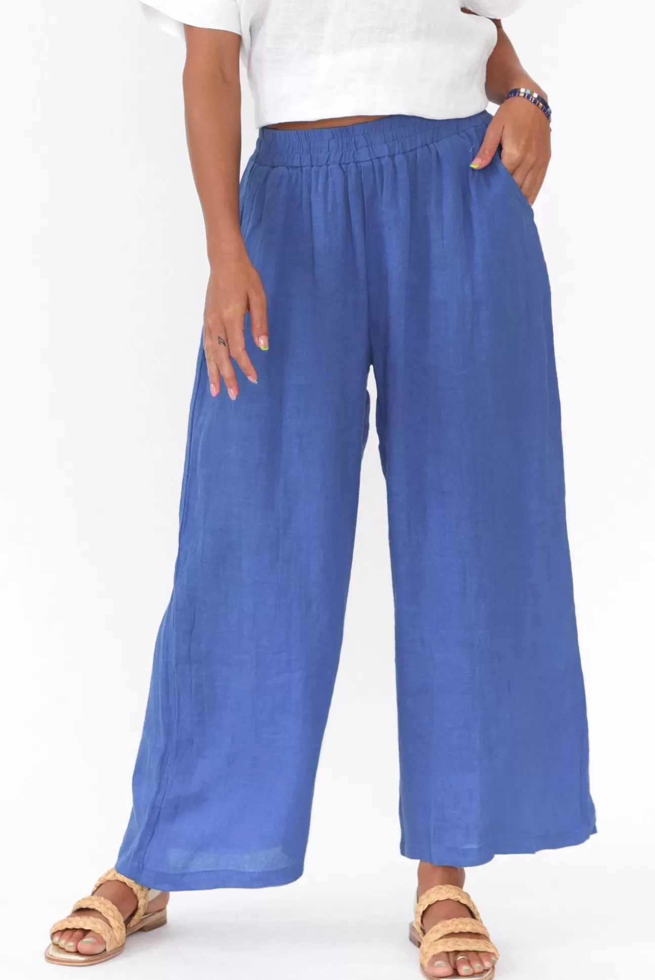 Cali and Co Emilio Cobalt Linen Wide Leg Pant Sale