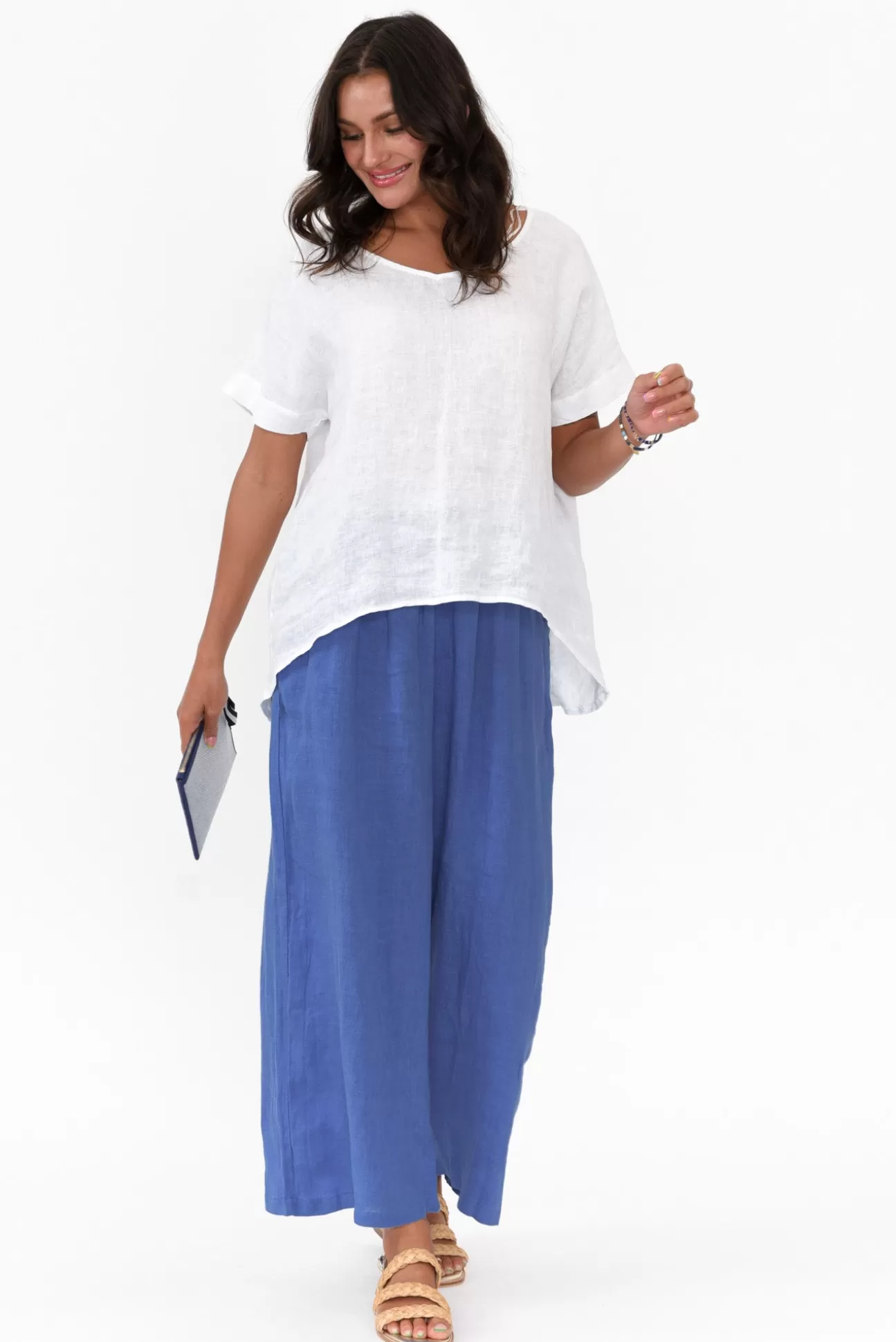 Cali and Co Emilio Cobalt Linen Wide Leg Pant Sale