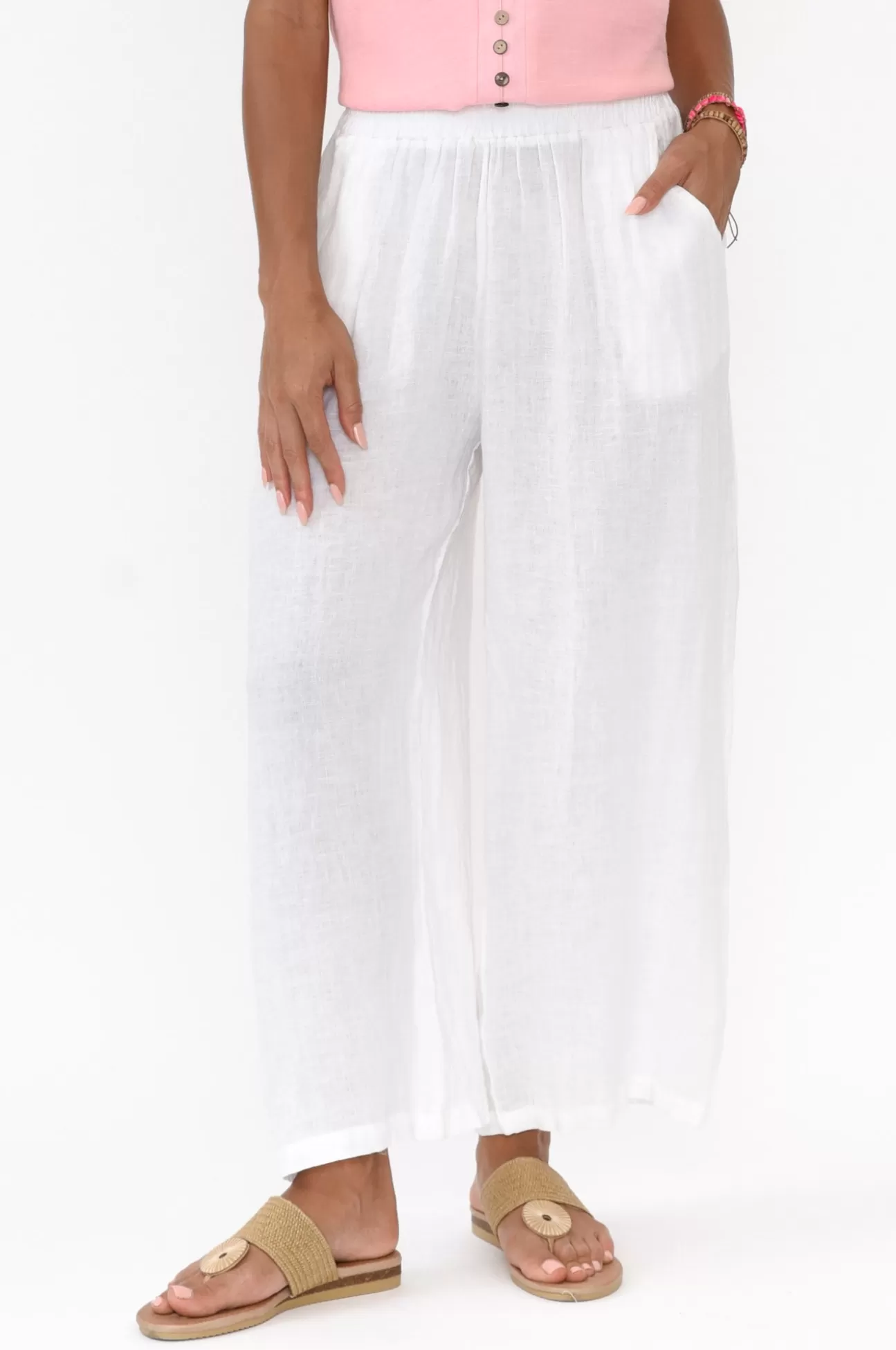 Cali and Co Emilio White Linen Wide Leg Pant Best Sale