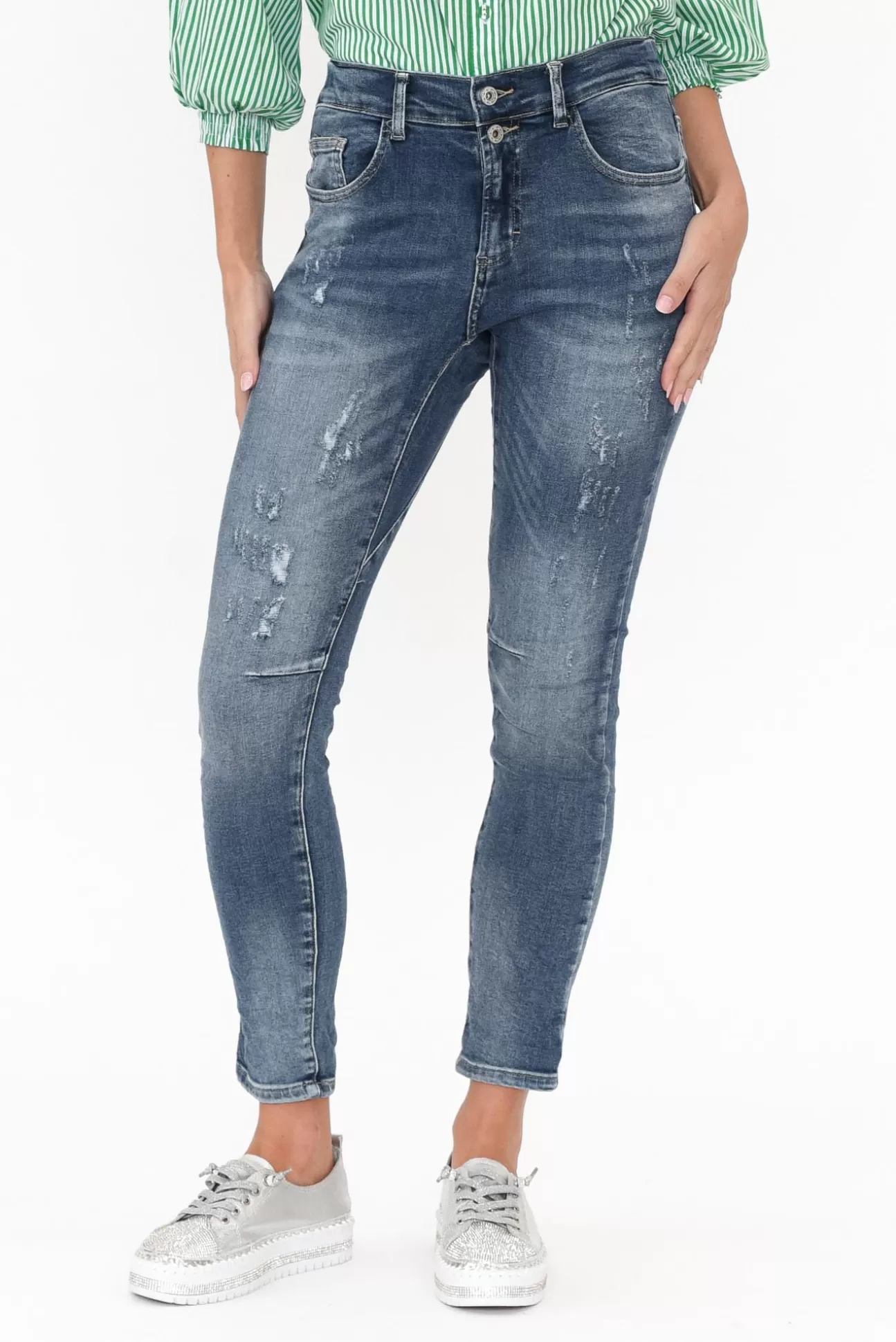 Italian Star Emma Blue Denim Distressed Stretch Jean Sale