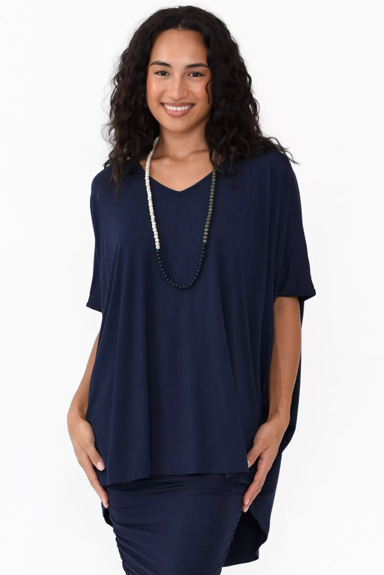 PQ Emory Navy Bamboo Hi Lo Batwing Top Outlet