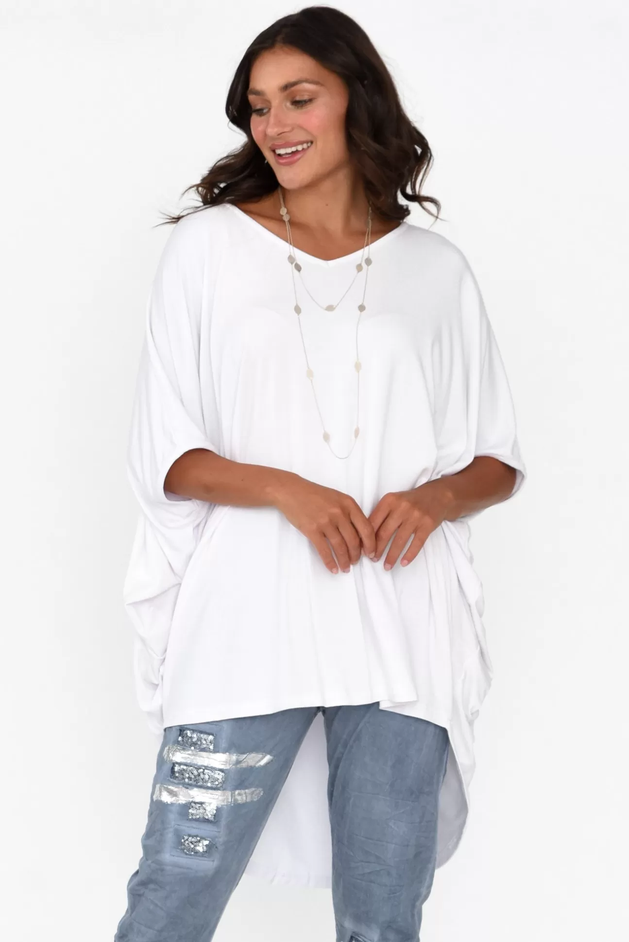 Pq Emory White Bamboo Batwing Top Cheap