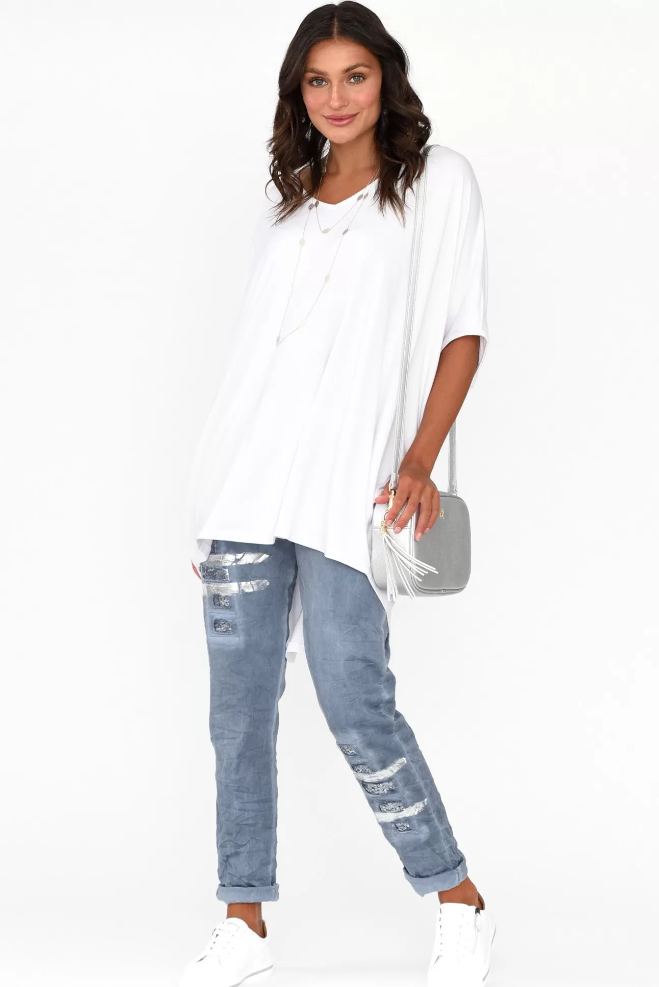 Pq Emory White Bamboo Batwing Top Cheap