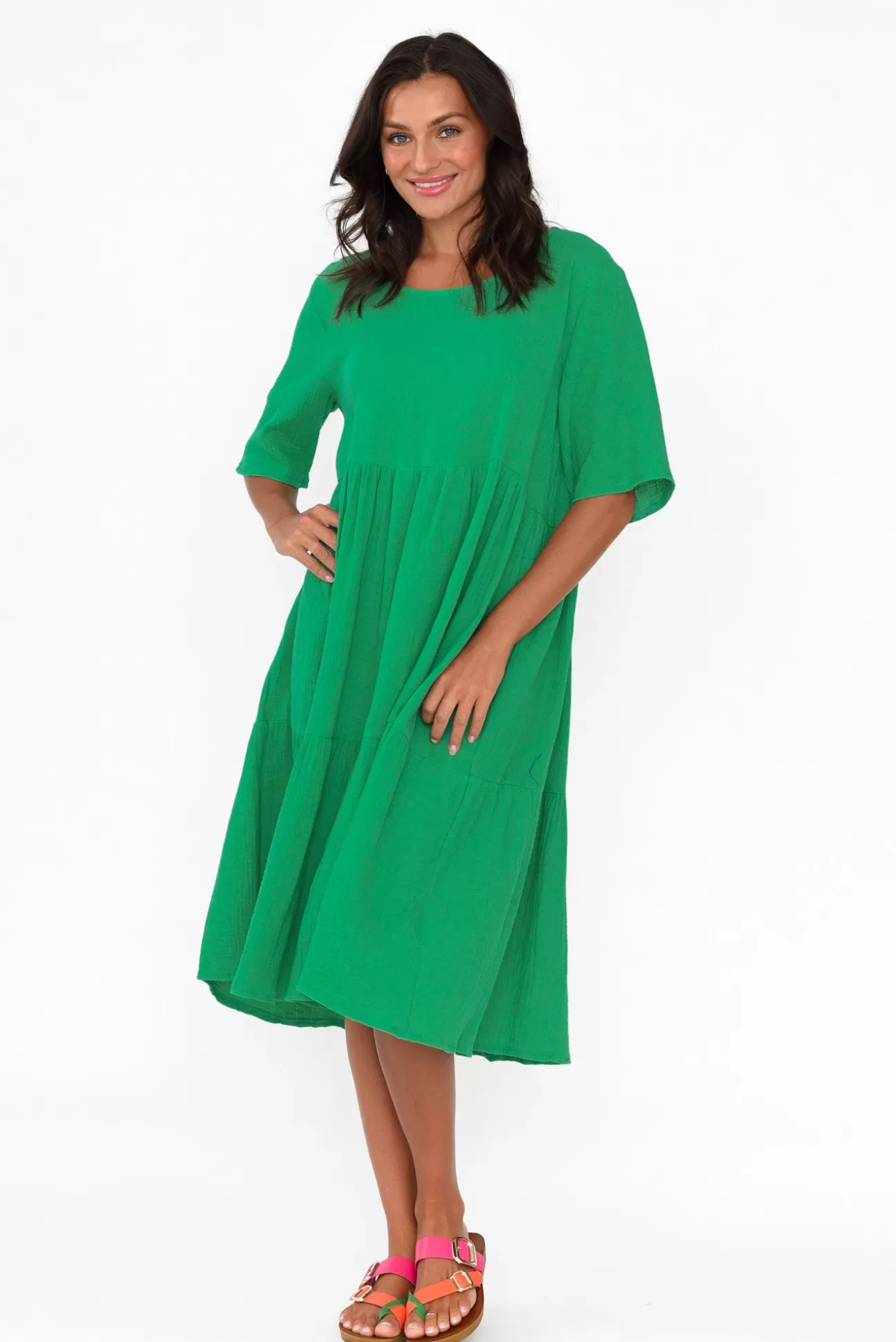 La Mode Esmerelda Emerald Cotton Tier Dress Sale