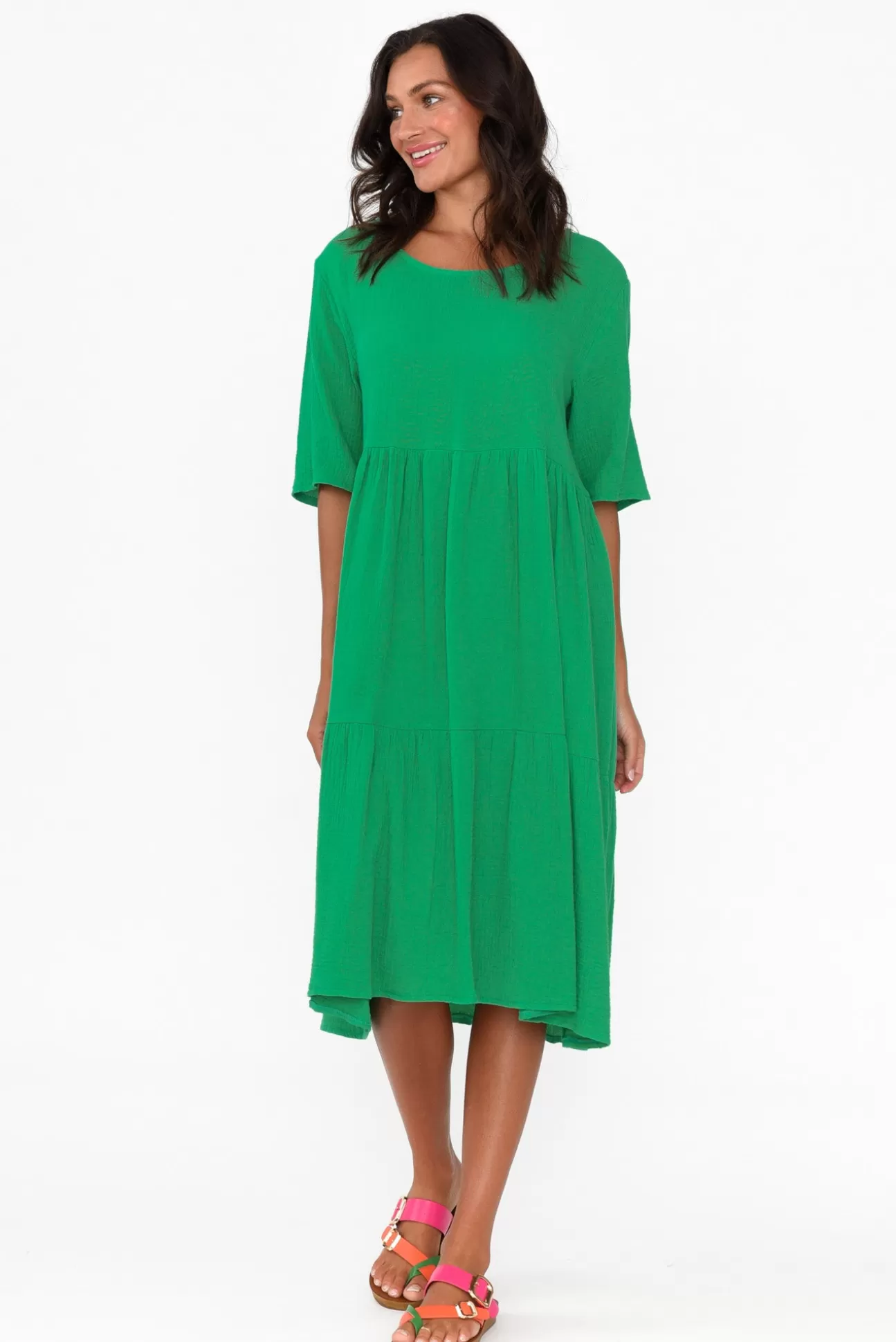 La Mode Esmerelda Emerald Cotton Tier Dress Sale