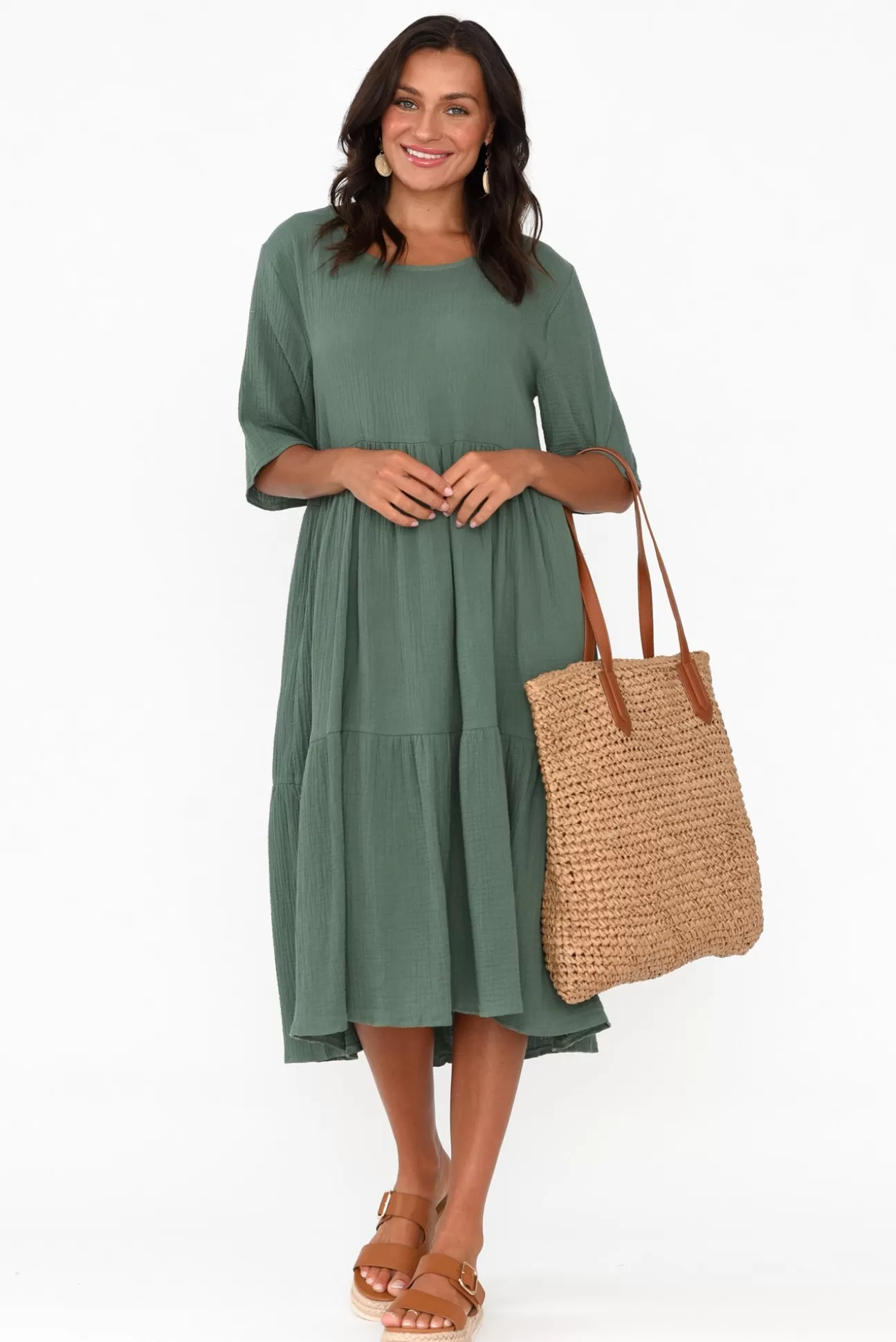 La Mode Esmerelda Khaki Cotton Tier Dress Best