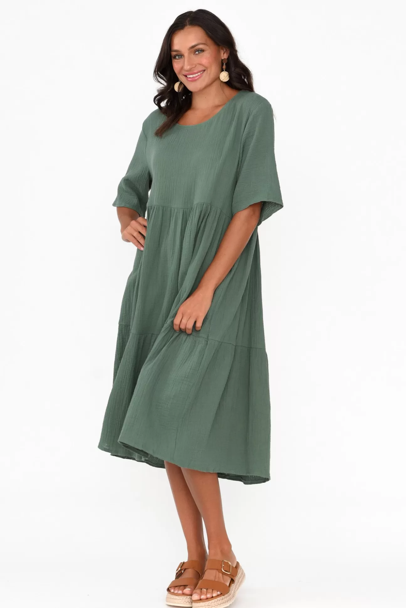 La Mode Esmerelda Khaki Cotton Tier Dress Best