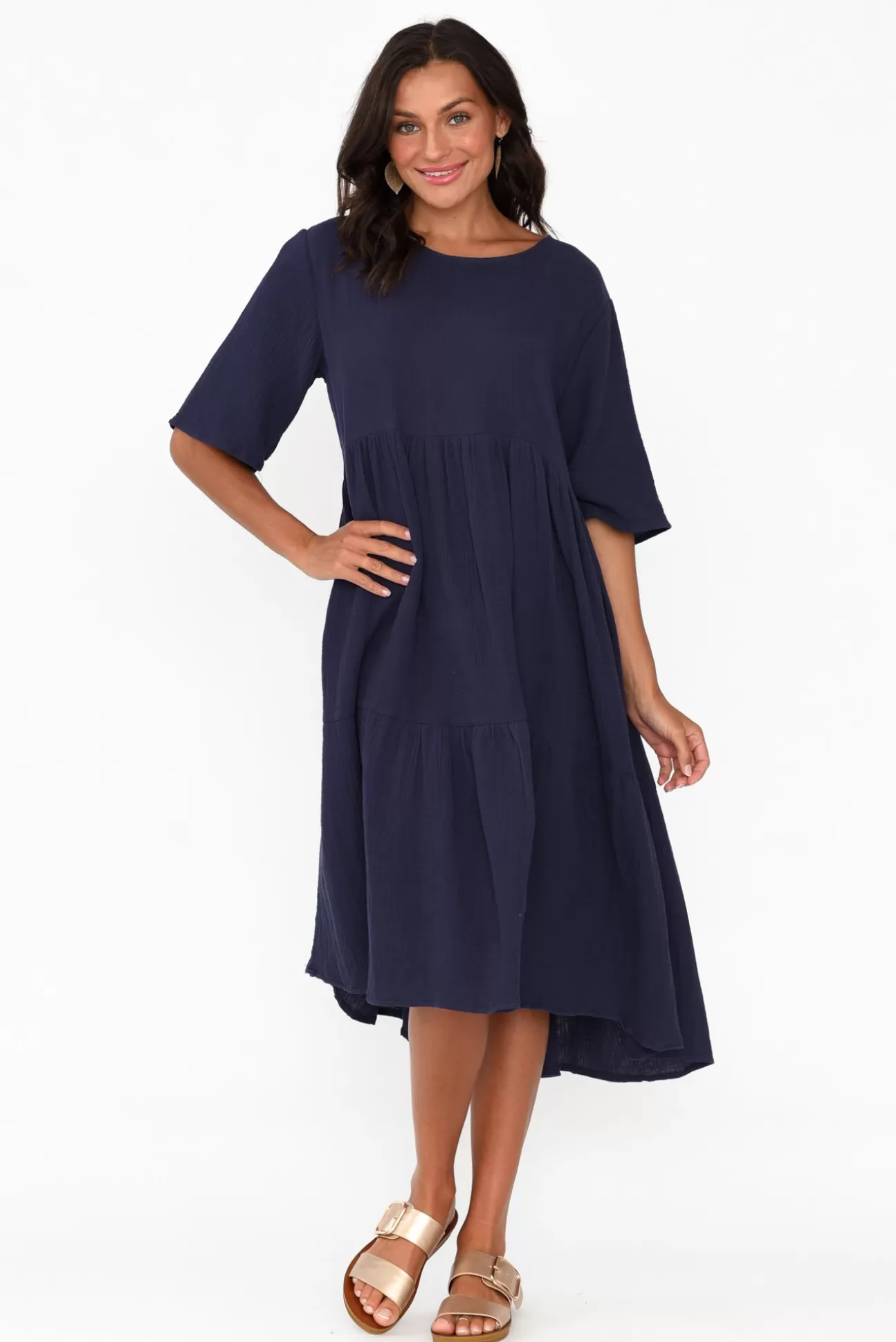 La Mode Esmerelda Navy Cotton Tier Dress Clearance