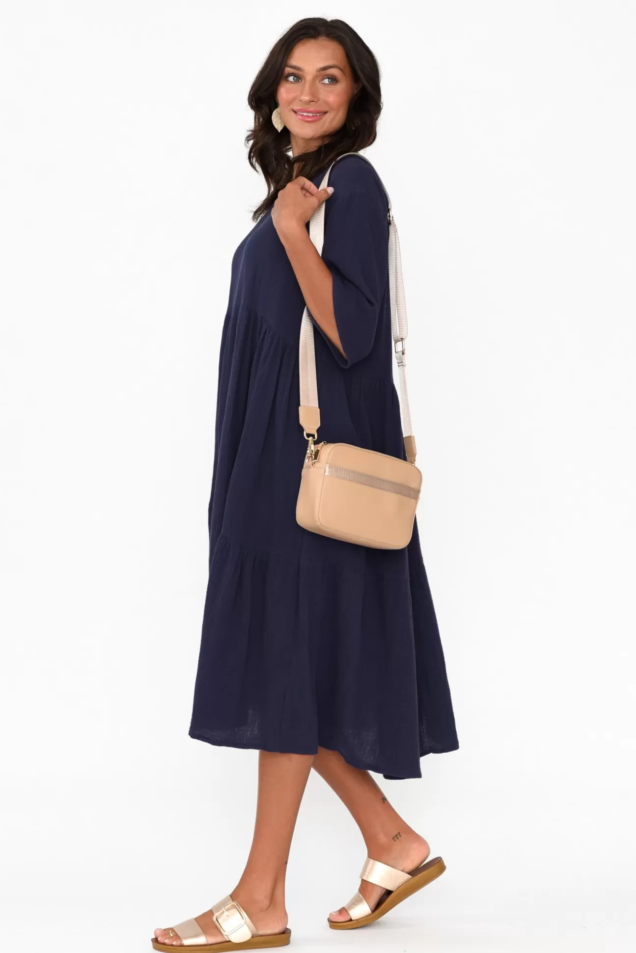 La Mode Esmerelda Navy Cotton Tier Dress Clearance